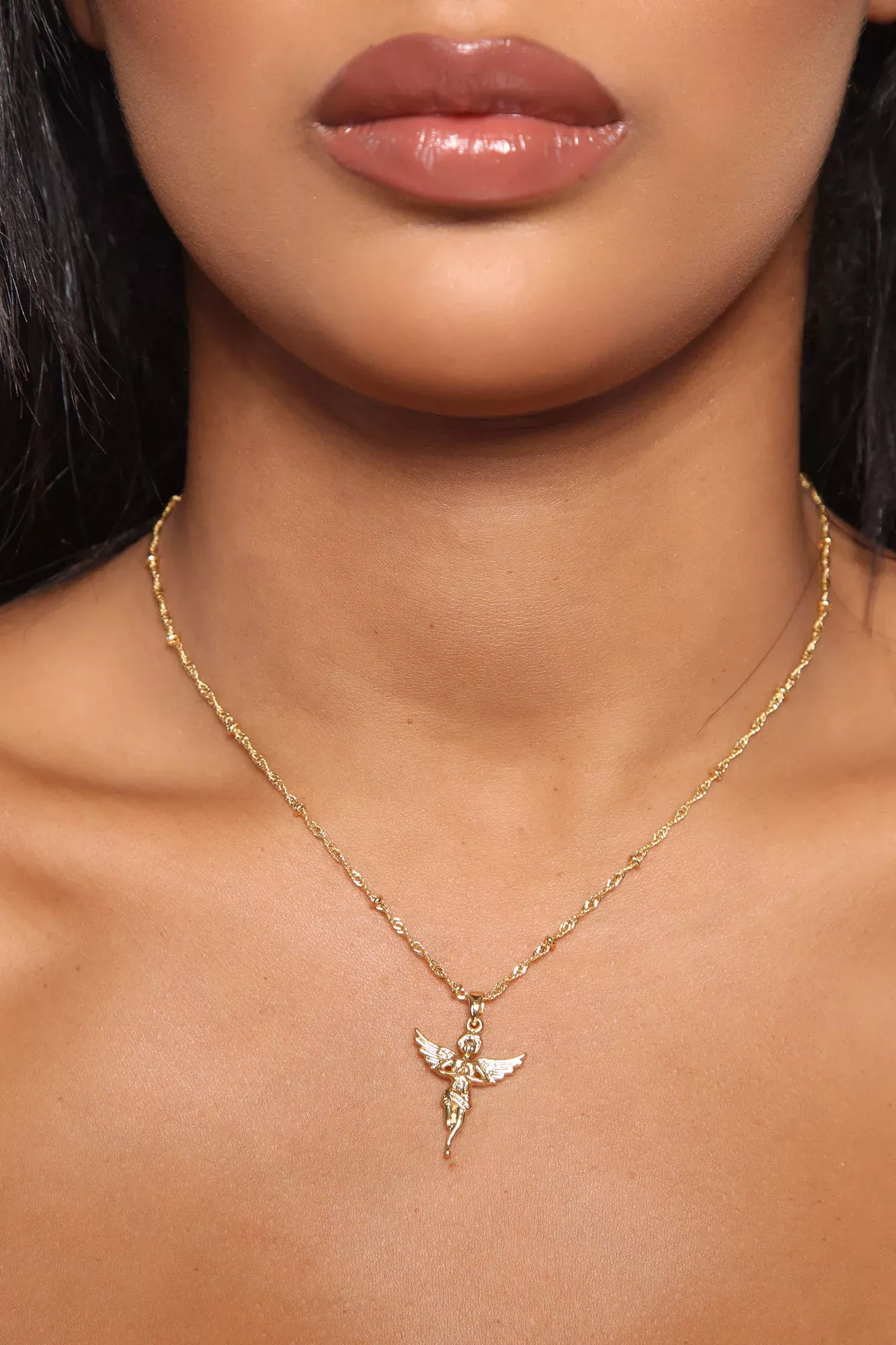 14K Gold Plated Cherub Necklace - Gold