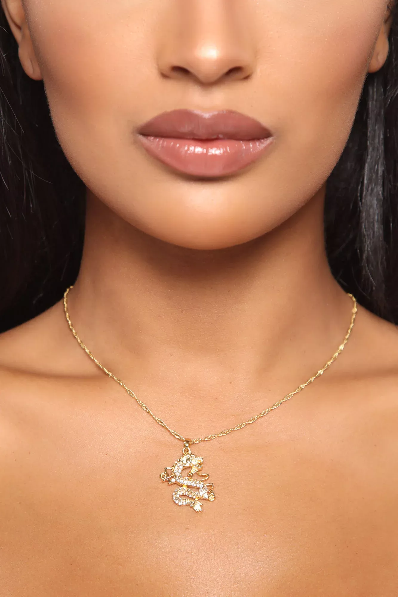 14K Gold Plated Dragon Necklace - Gold