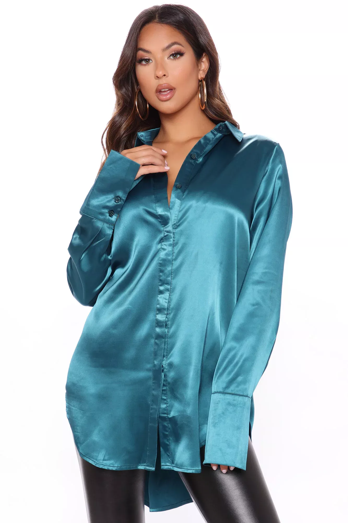 24 Seven Satin Shirt - Teal