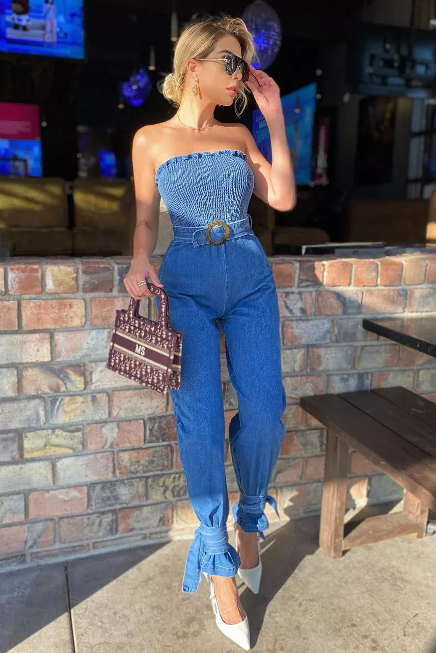 About To Glow Denim Jumpsuit - Medium Wash