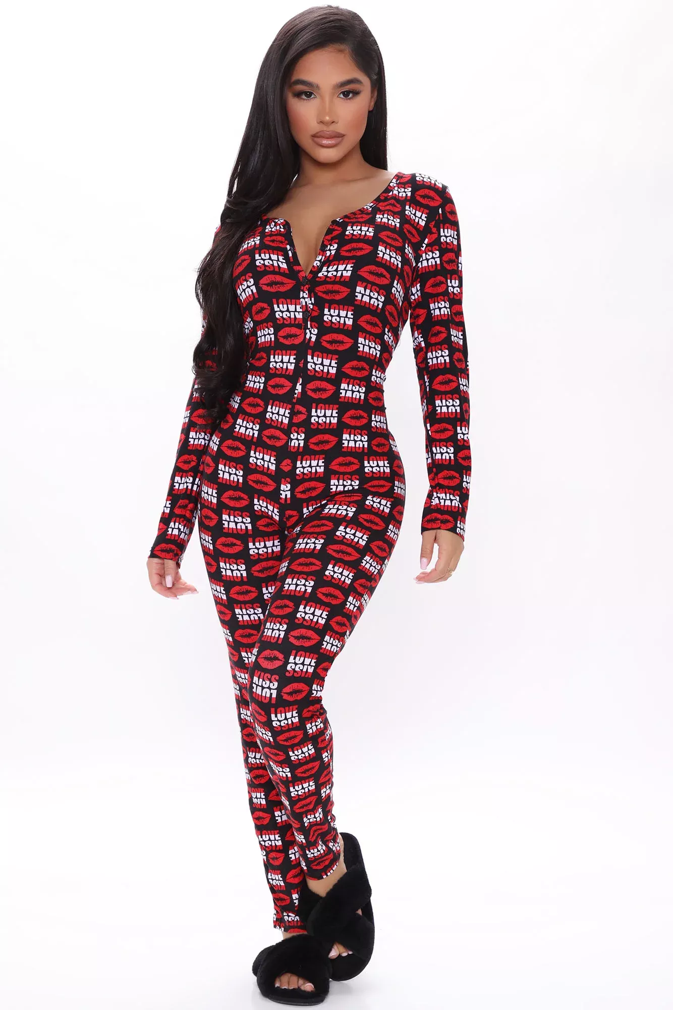 Addictive Kisses PJ Jumpsuit Onesie - Red/combo
