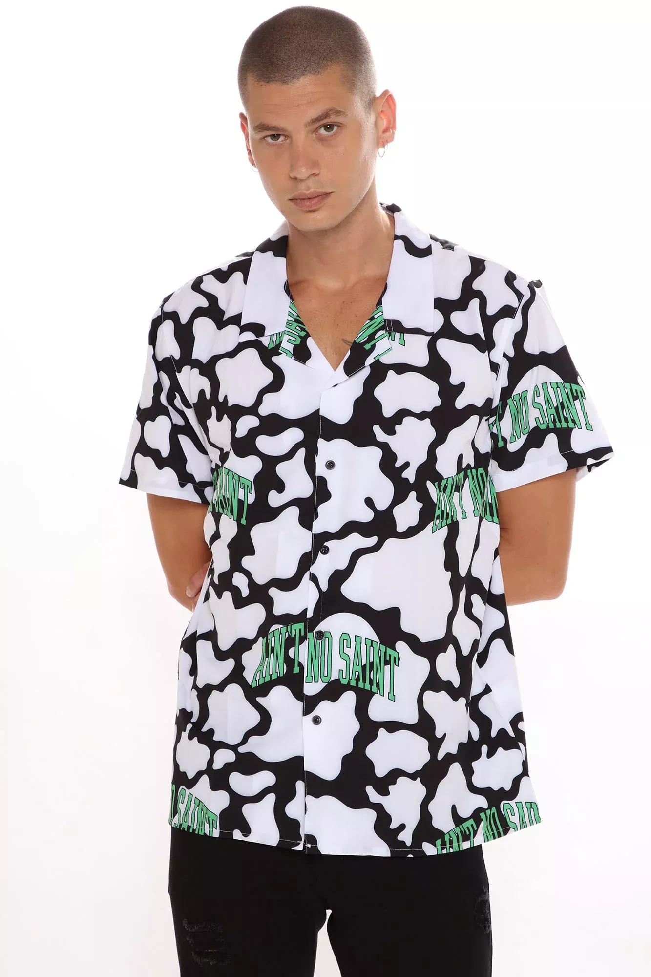 Ain't No Saint Short Sleeve Woven Top - White/Black
