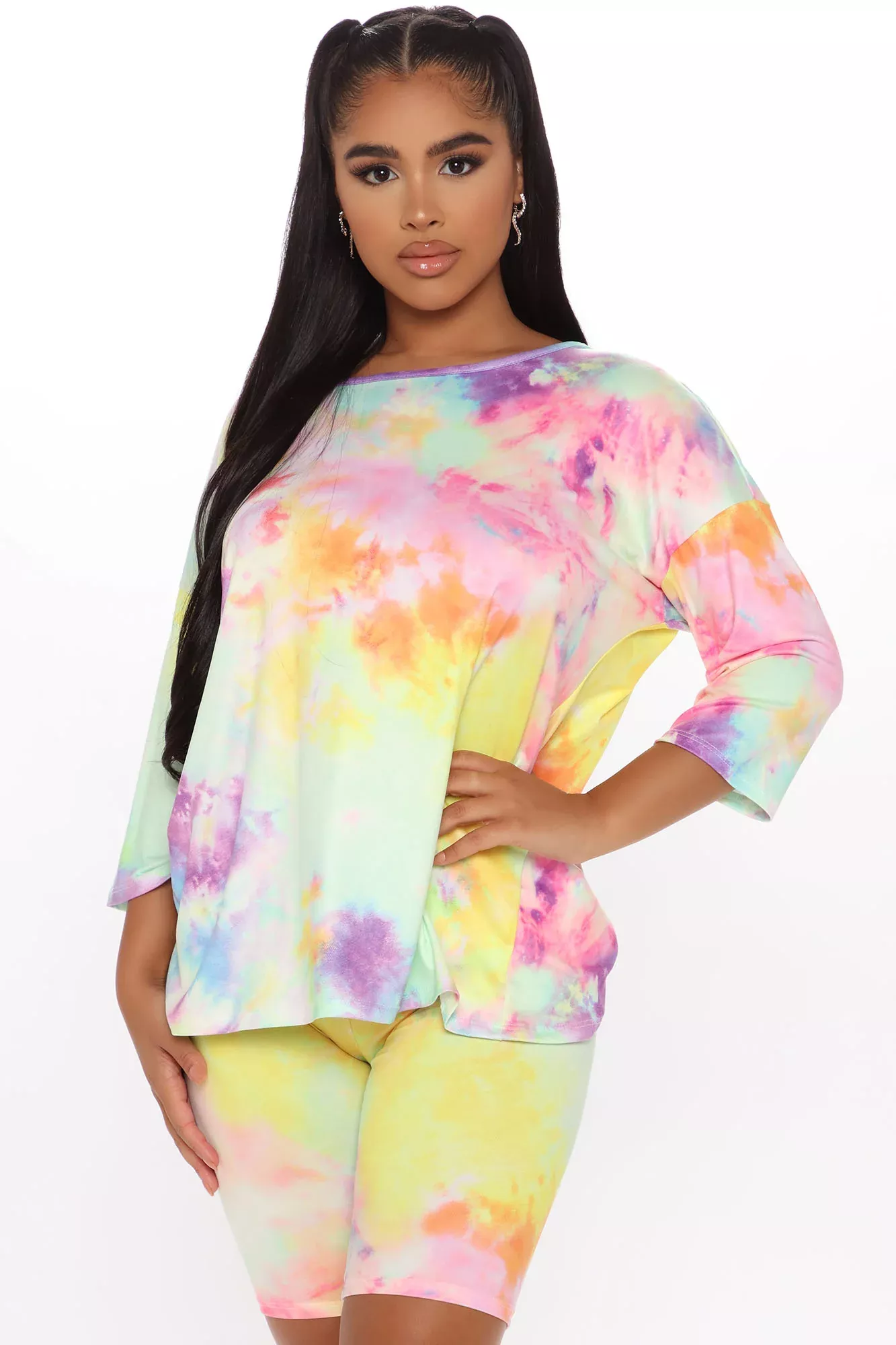 All About Comfort Tie Dye Biker Short Set - Multi Color