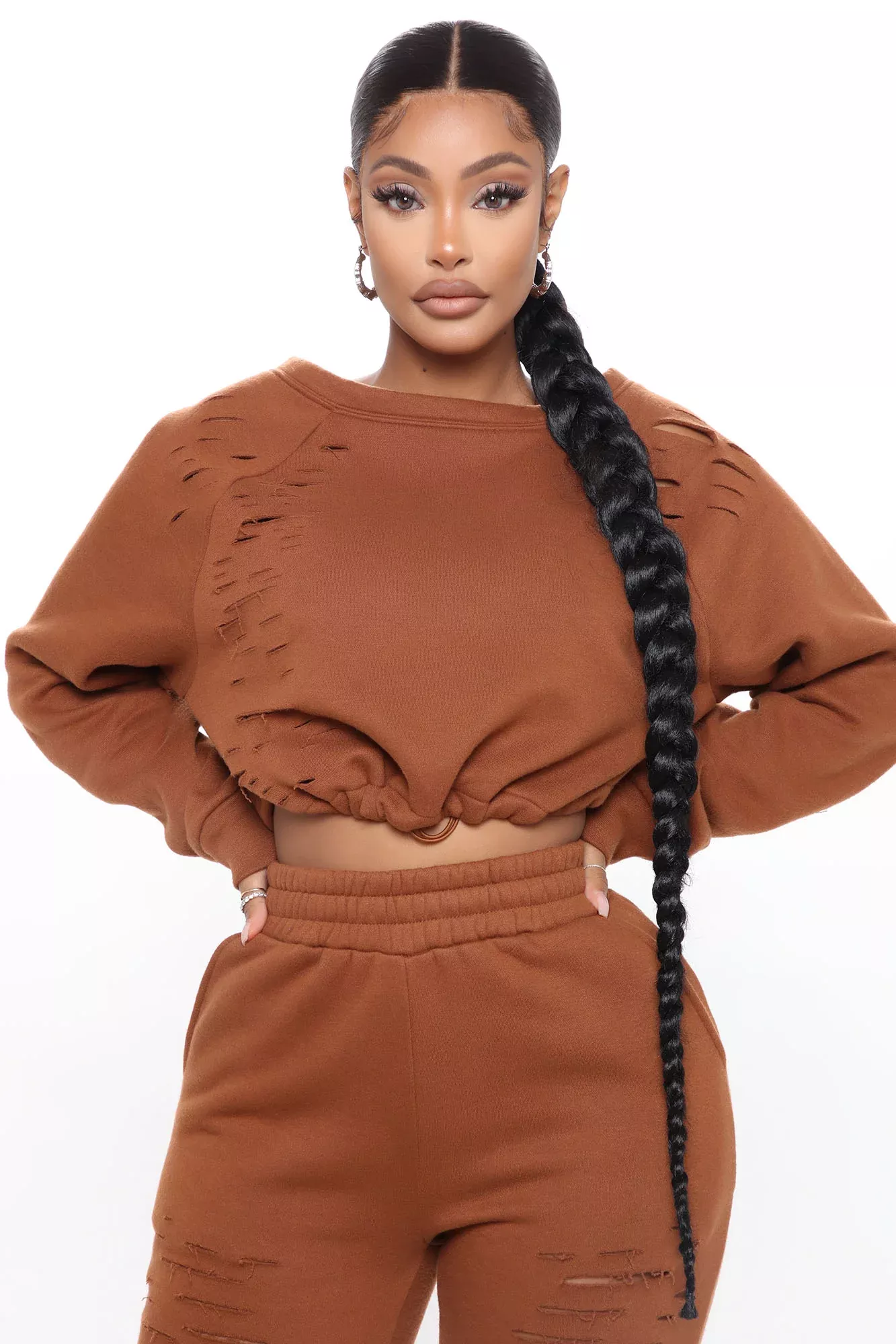 All Chills Distressed Fleece Pullover - Mocha