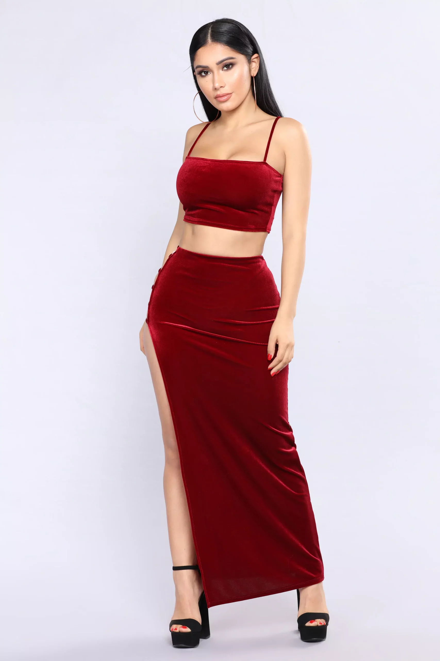 All The Feels Velvet Set - Burgundy