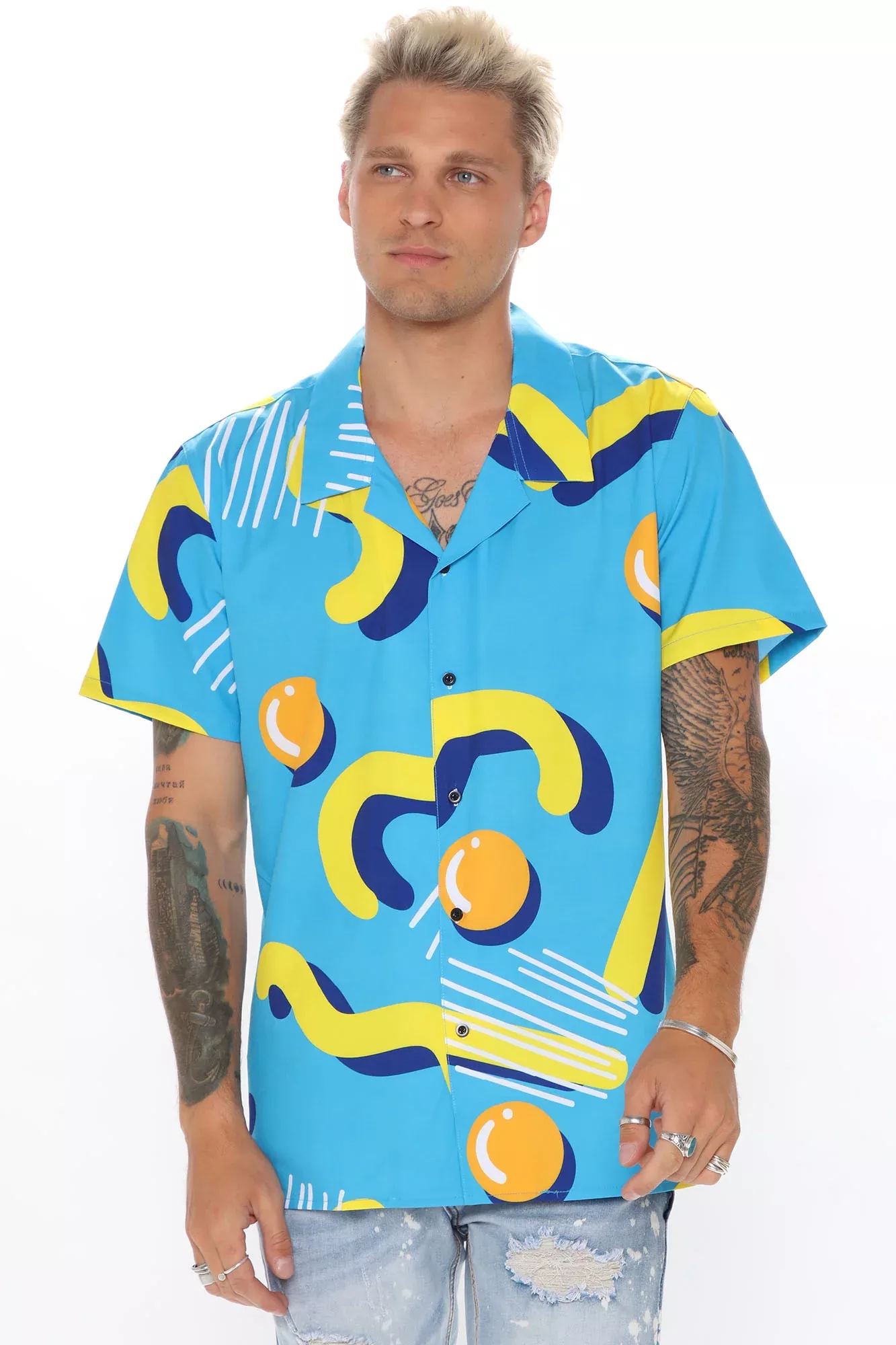All In The 90's Short Sleeve Woven Top - Blue/combo