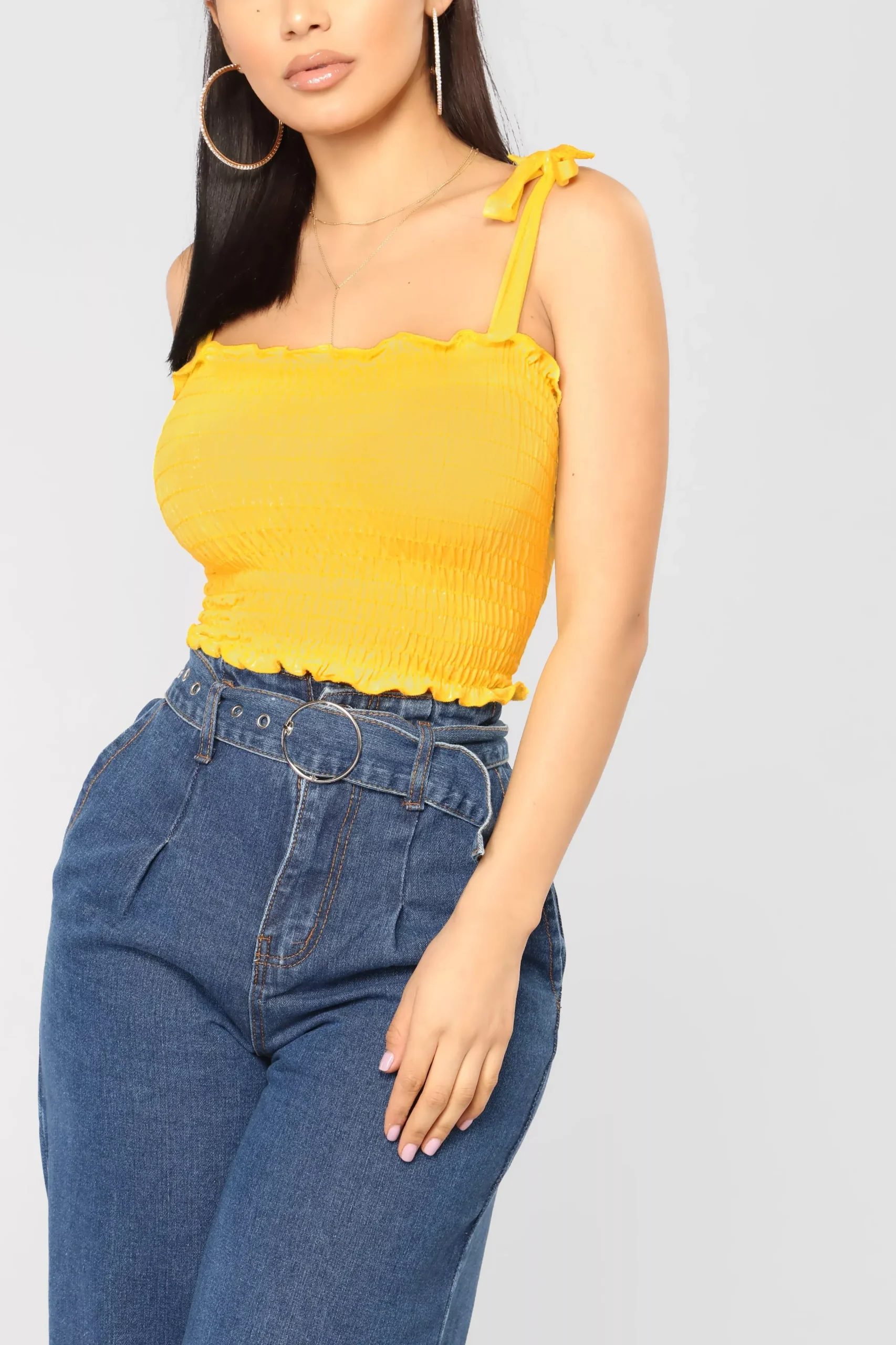 All Smocked Up Crop Top - Mustard