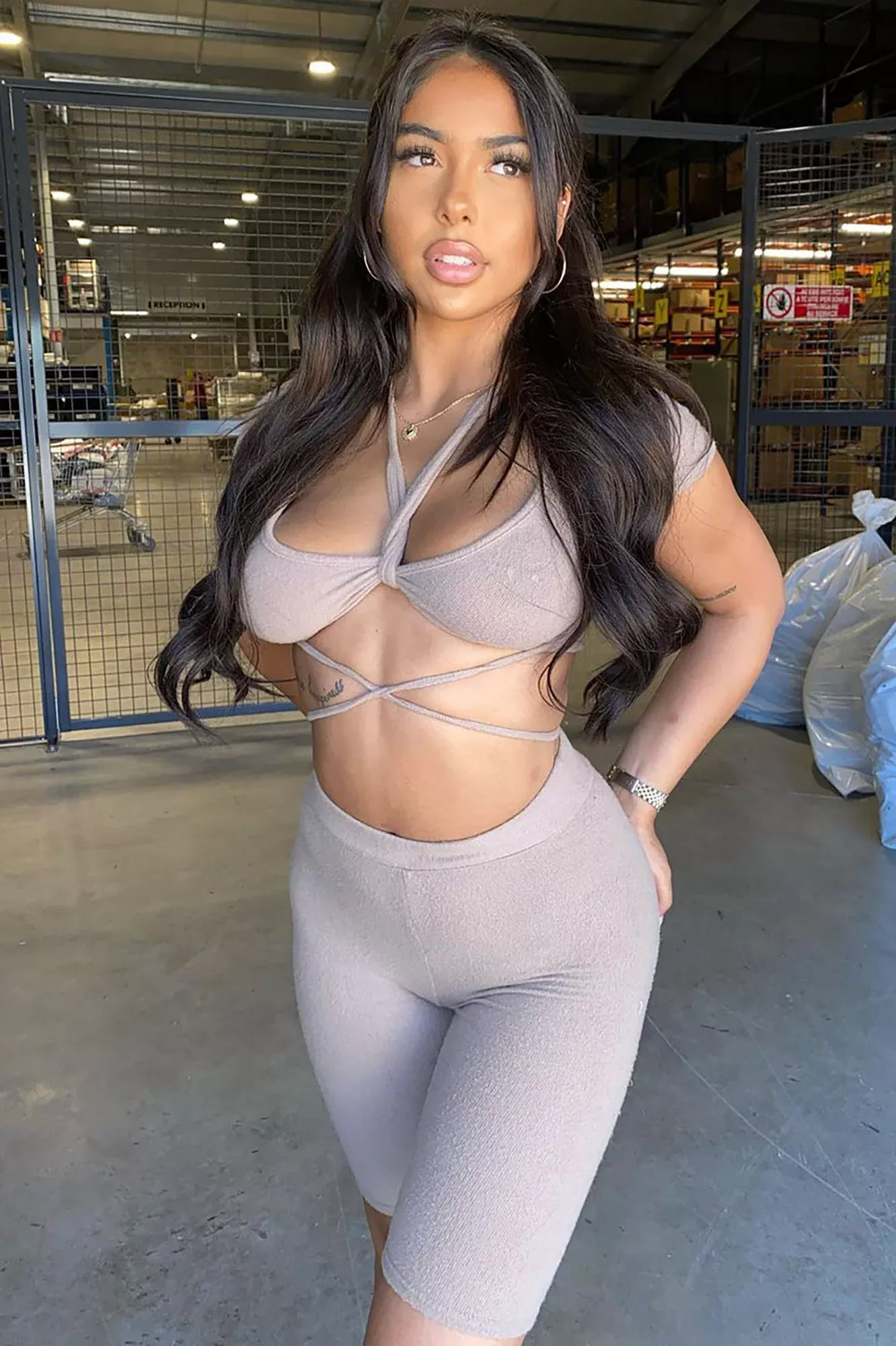 All Tied Up Biker Short Set - Mocha