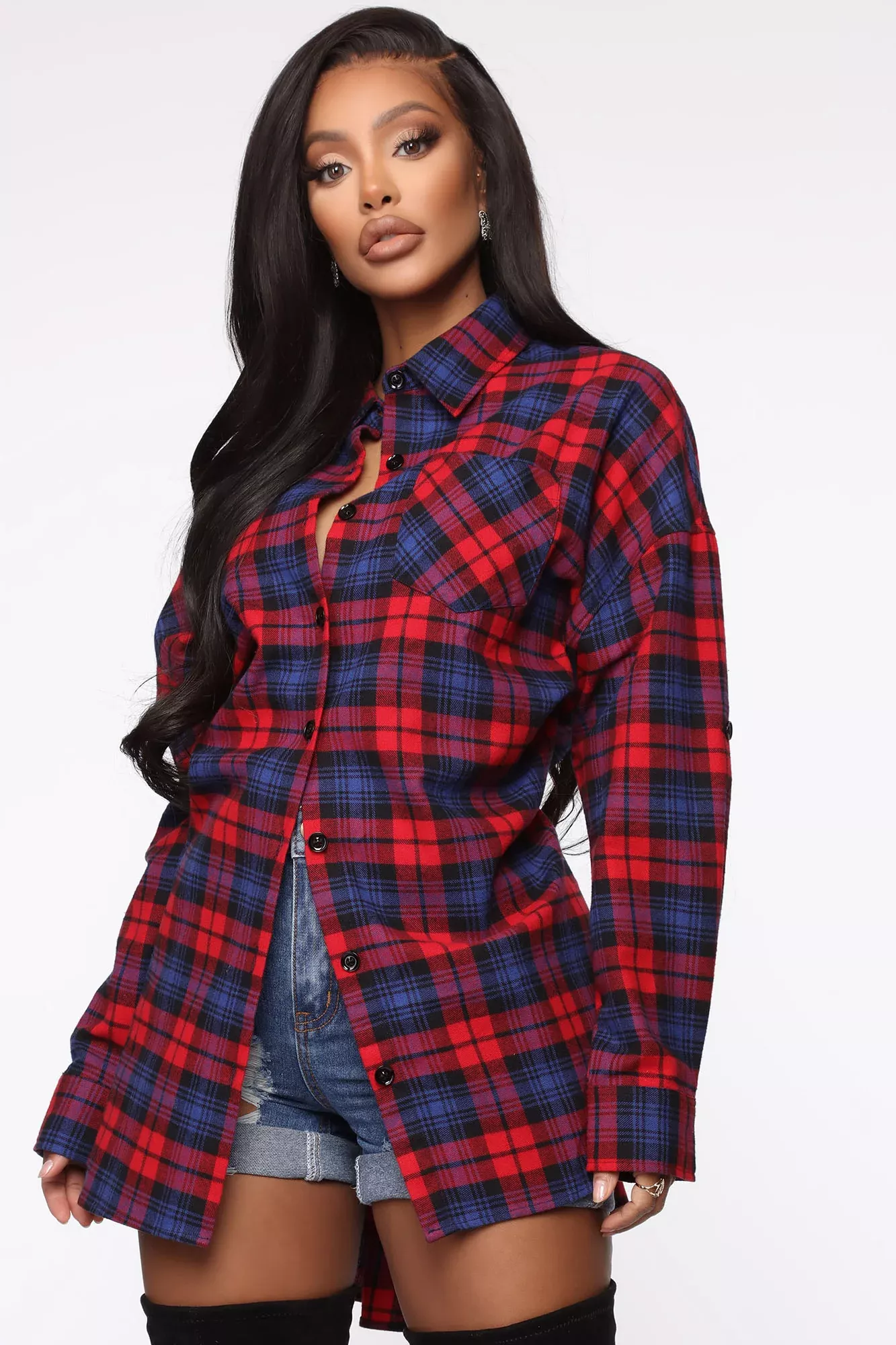 Always Checking Me Out Oversized Top - Red