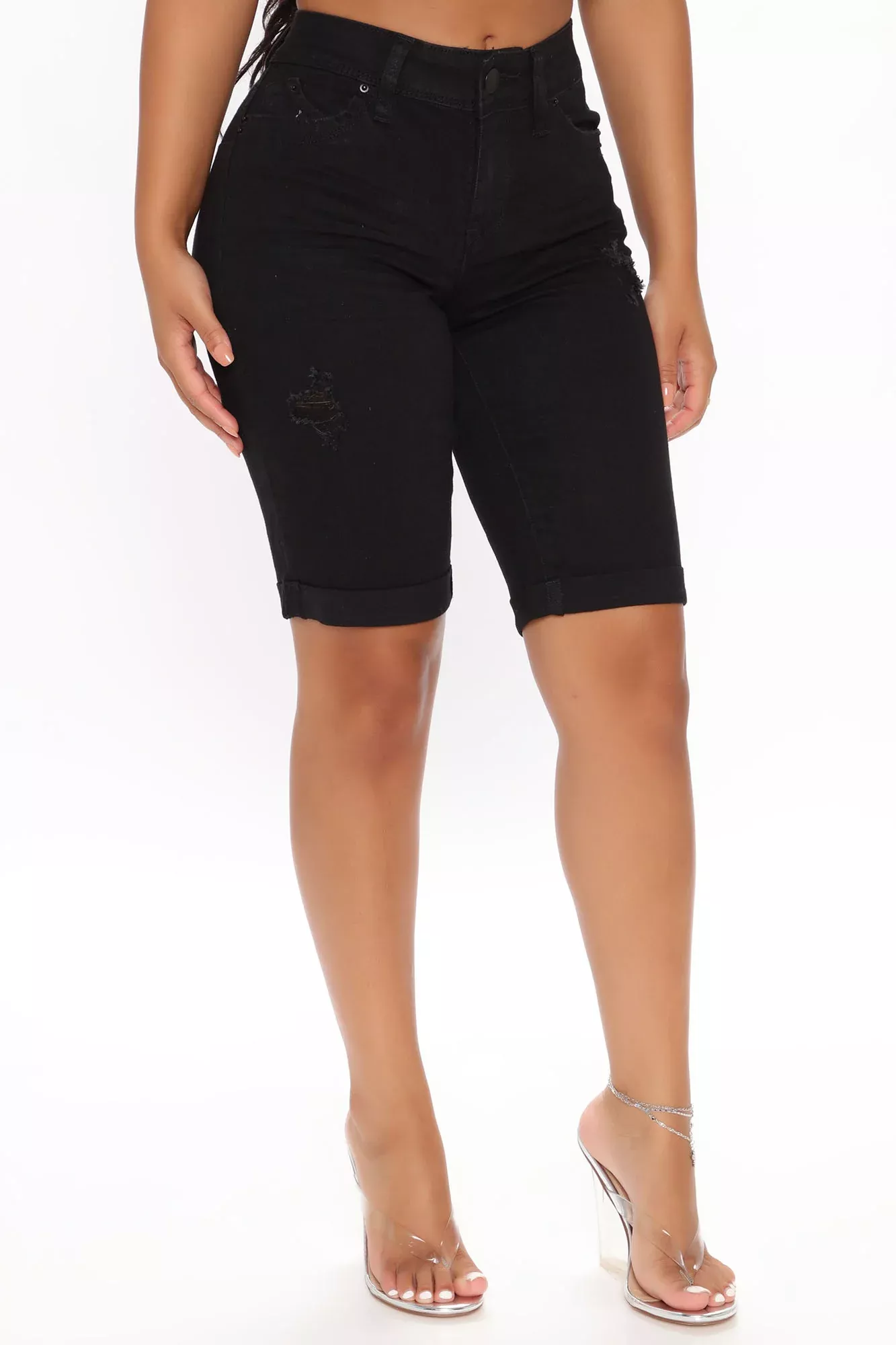 Amberly Booty Lifting Mid Rise Denim Bermudas - Black