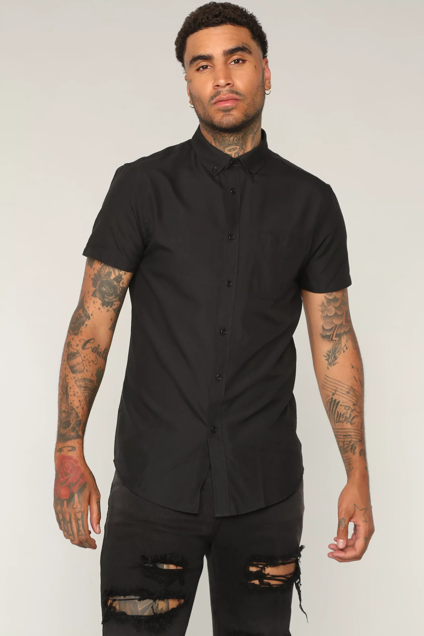 Andres Short Sleeve Woven Top - Black