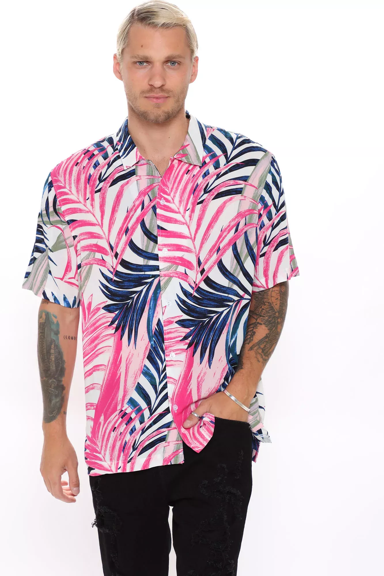 Andrew Short Sleeve Woven Top - White/combo