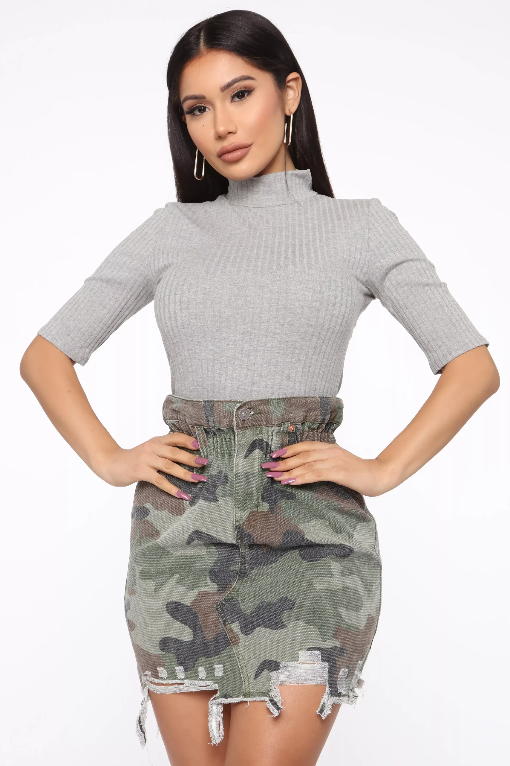 Ansley Mock Neck Short Sleeve Tee - Heather Grey