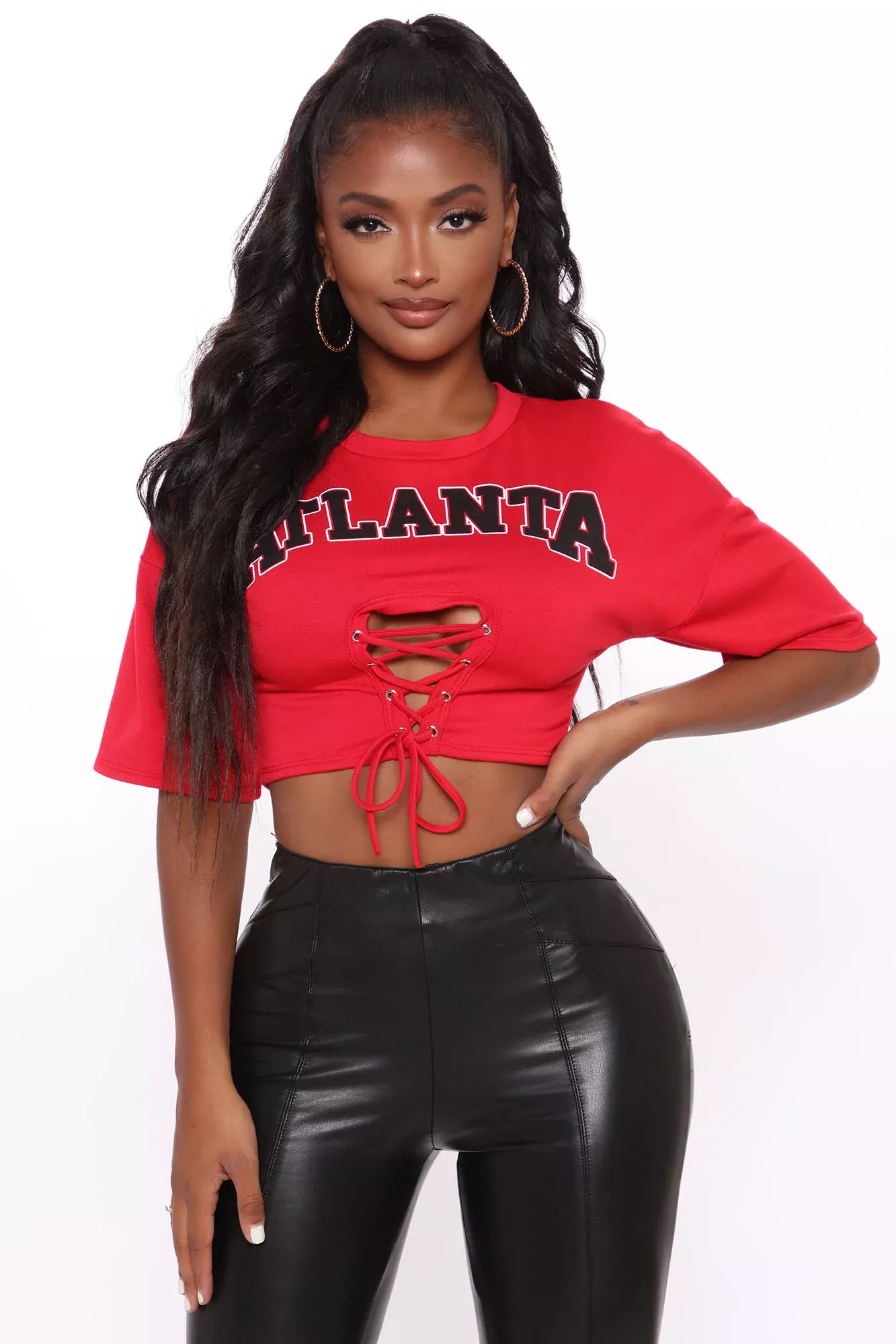 Atlanta Lace Up Crop Top - Red/Black