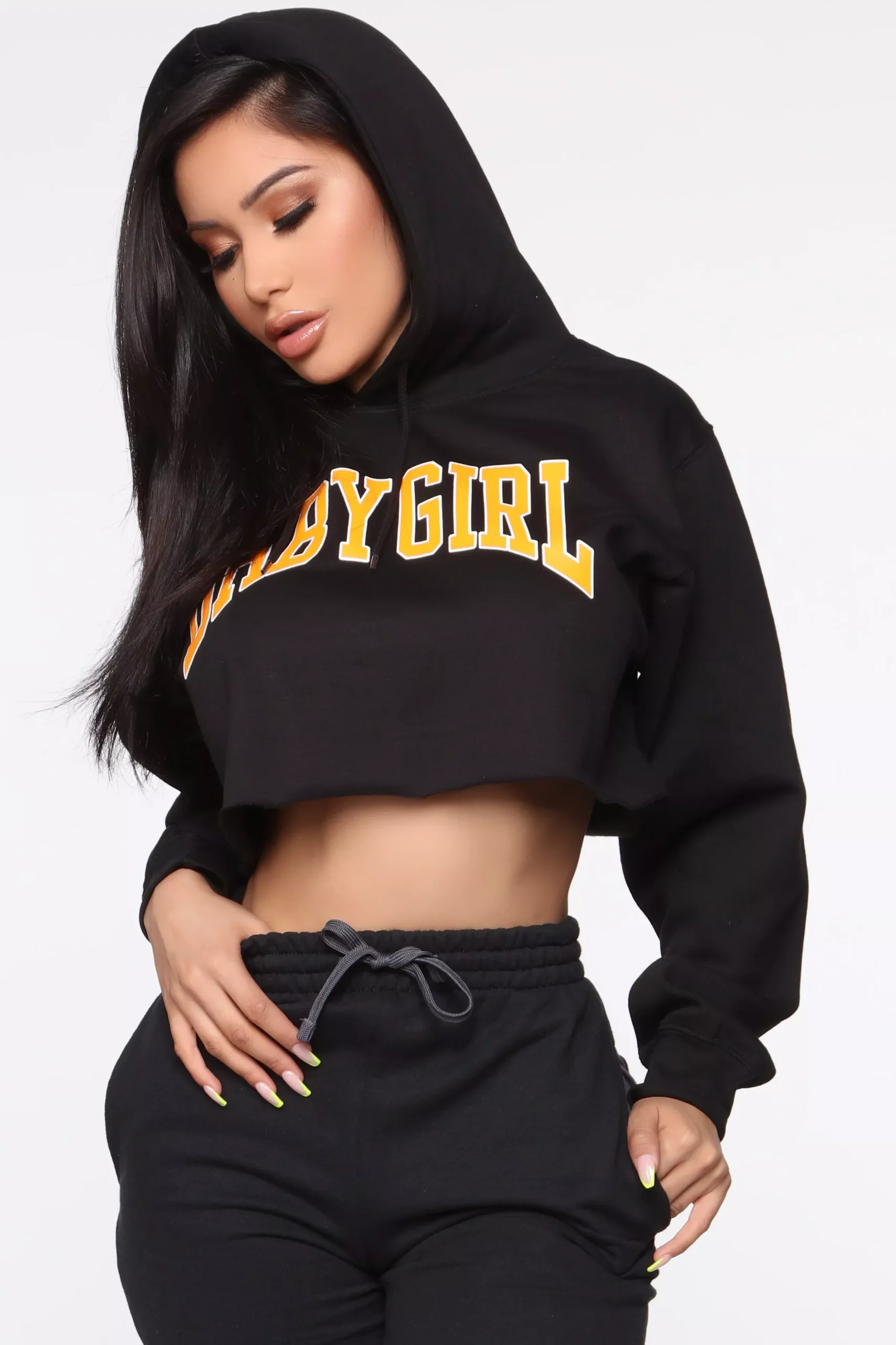 Baby Girl Cropped Hoodie - Black