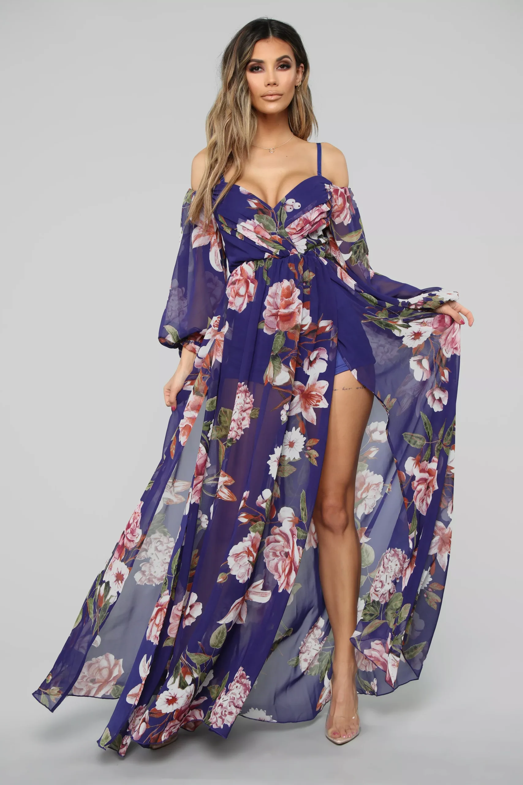 A Beautiful Creation Floral Maxi Dress - Navy