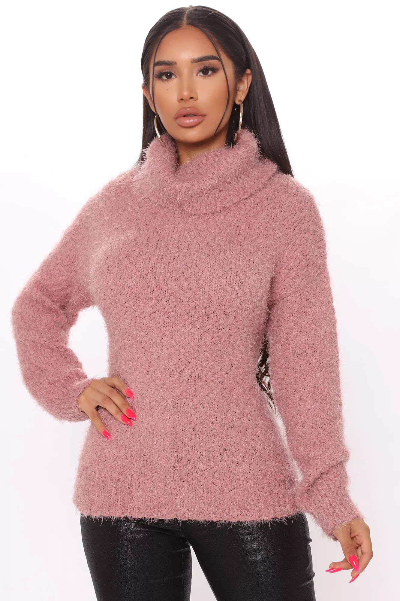 Bonfire Dates Turtleneck Sweater - Mauve