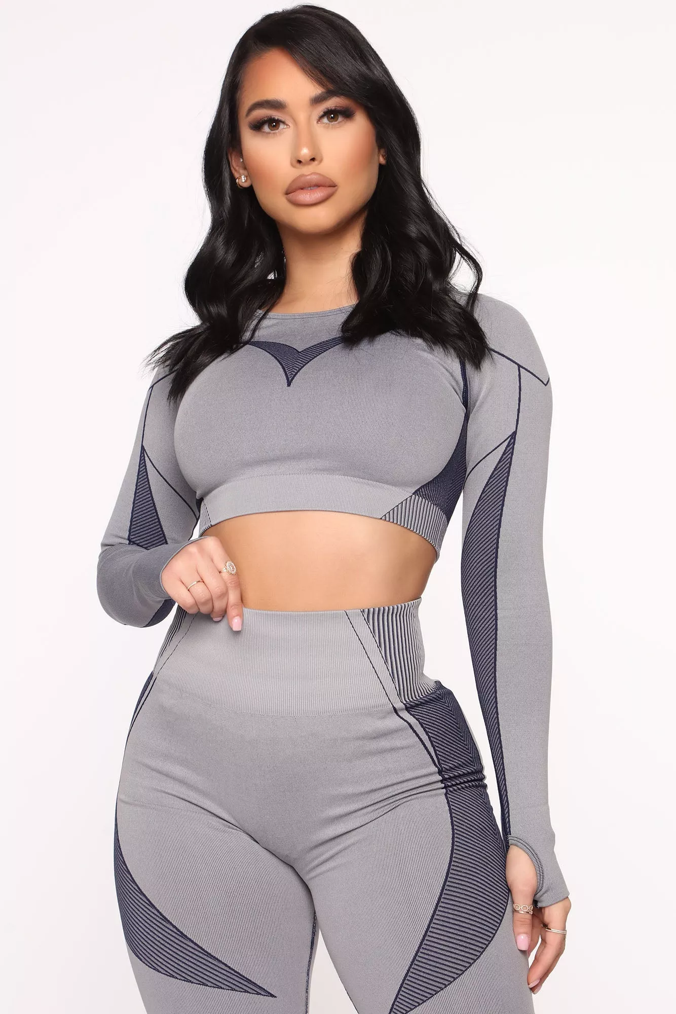 Born 2 Fly Infinity Seamless Active Crop Top - Grey/Blue