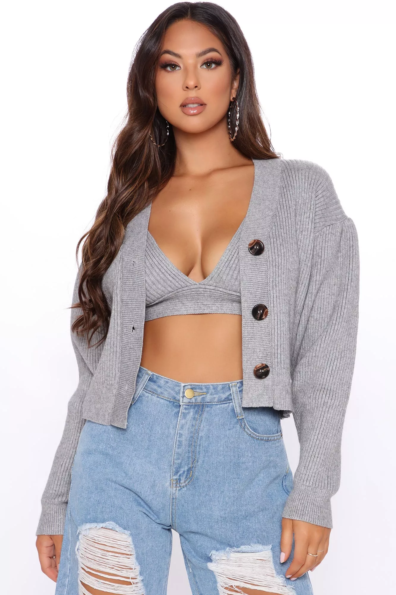 Brunch Is On Me Sweater Set - Heather Grey
