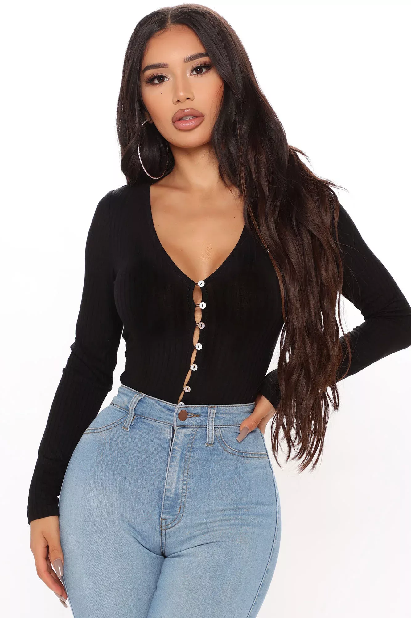 Button Down Party Town Sweater - Black