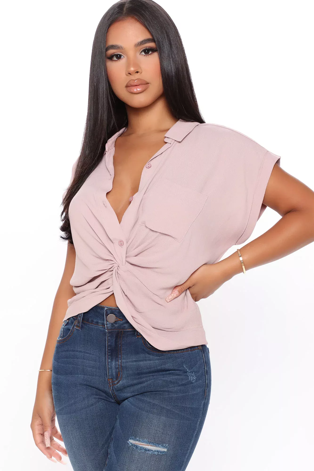 Button Me Up Top - Mauve