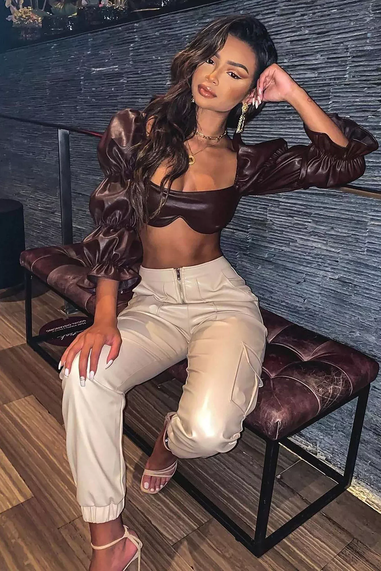 Can't Let Go PU Jogger Pant - Khaki