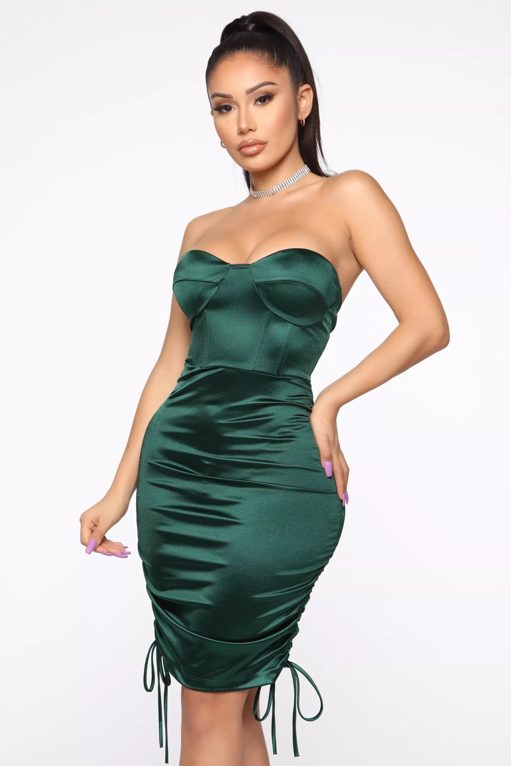 Casino Night Ruched Mini Dress - Emerald
