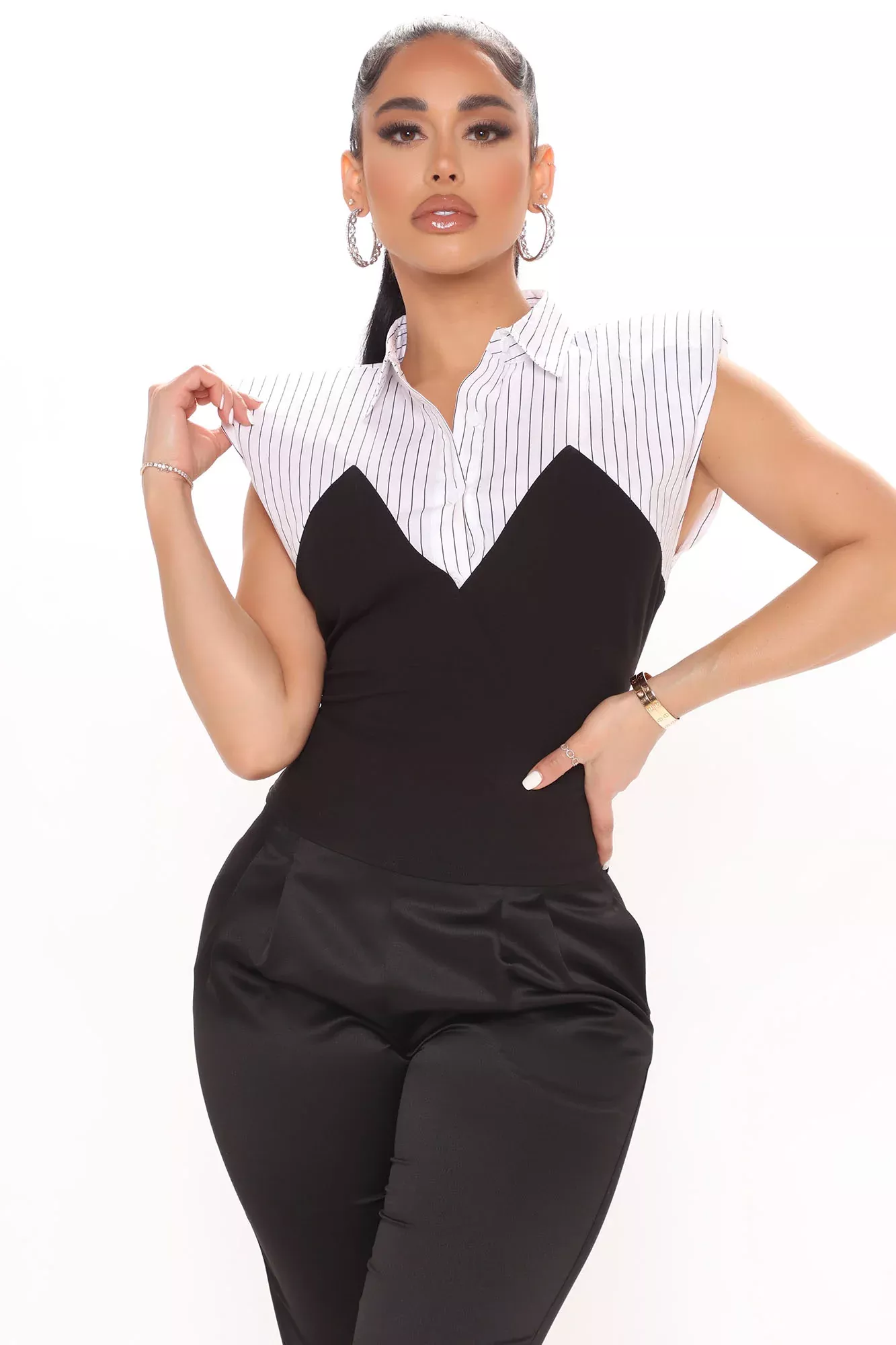 Caught In The Works Stripe Top - Black/White