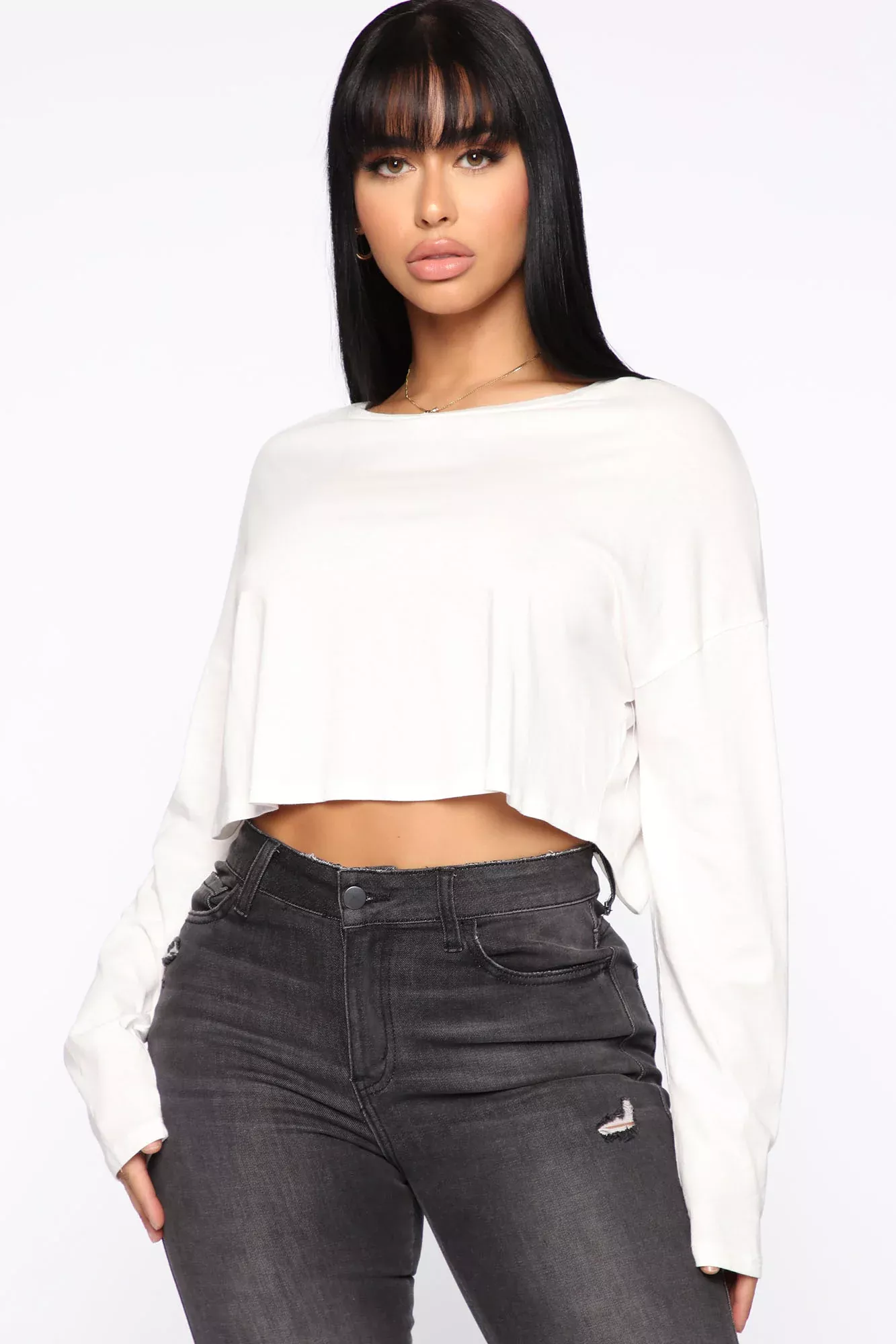 Classic Cropped Long Sleeve Top - White