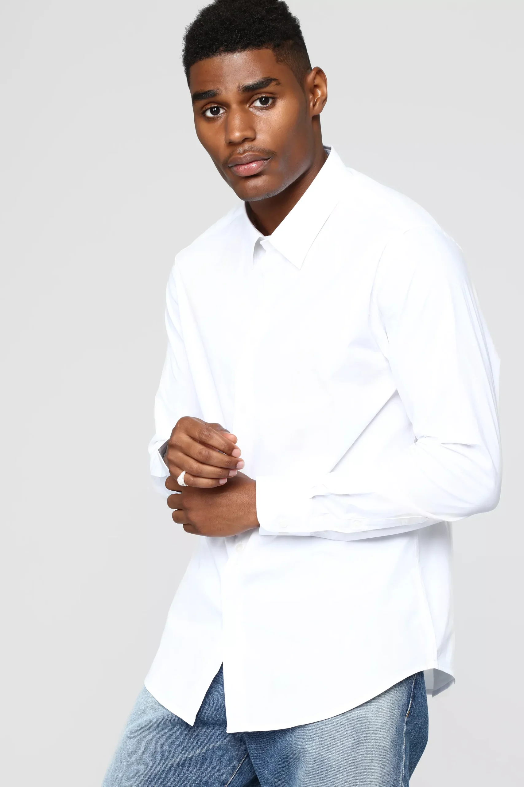 Classic Long Sleeve Woven Top - White