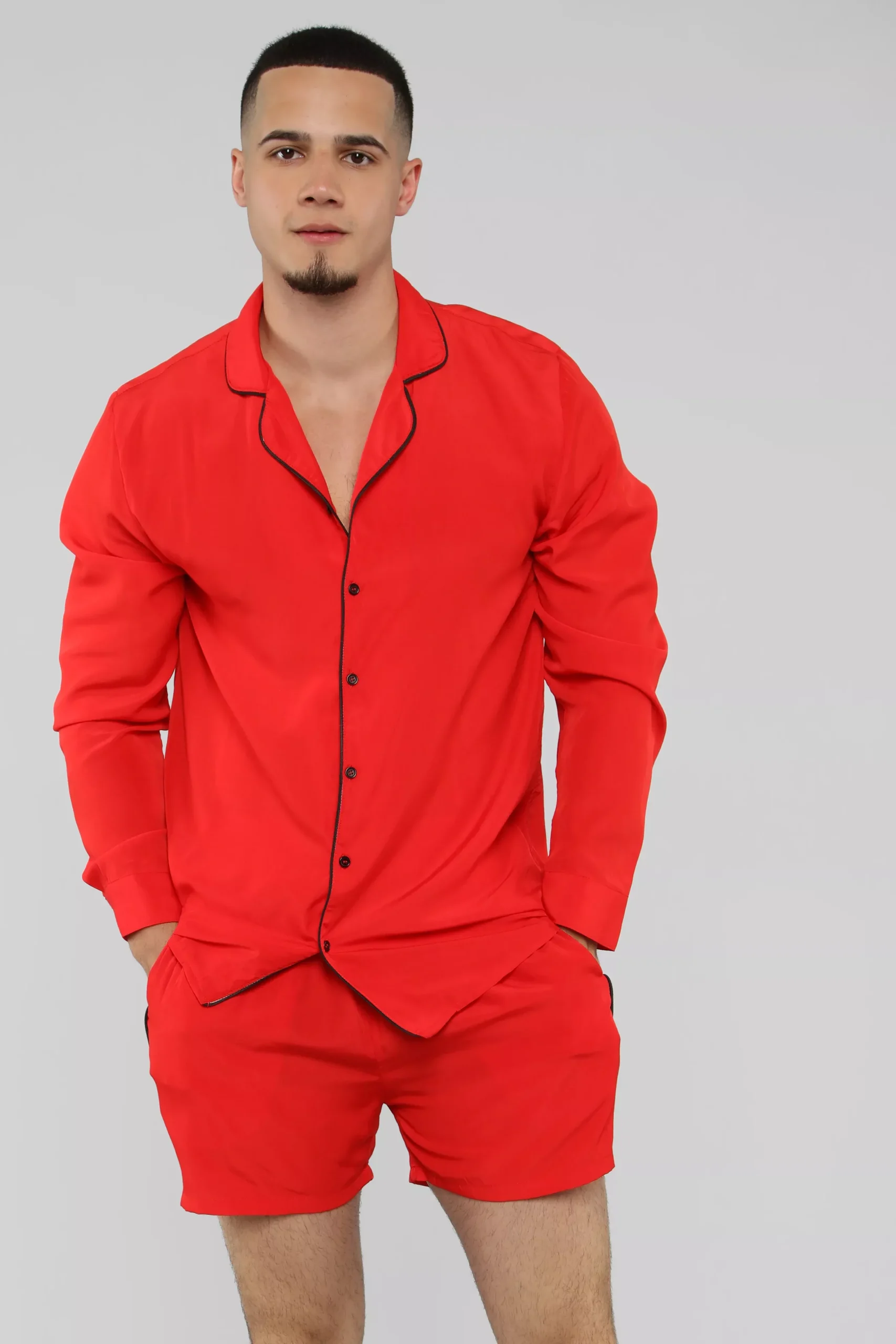 Classic Stan Long Sleeve Woven Top - Red/Black