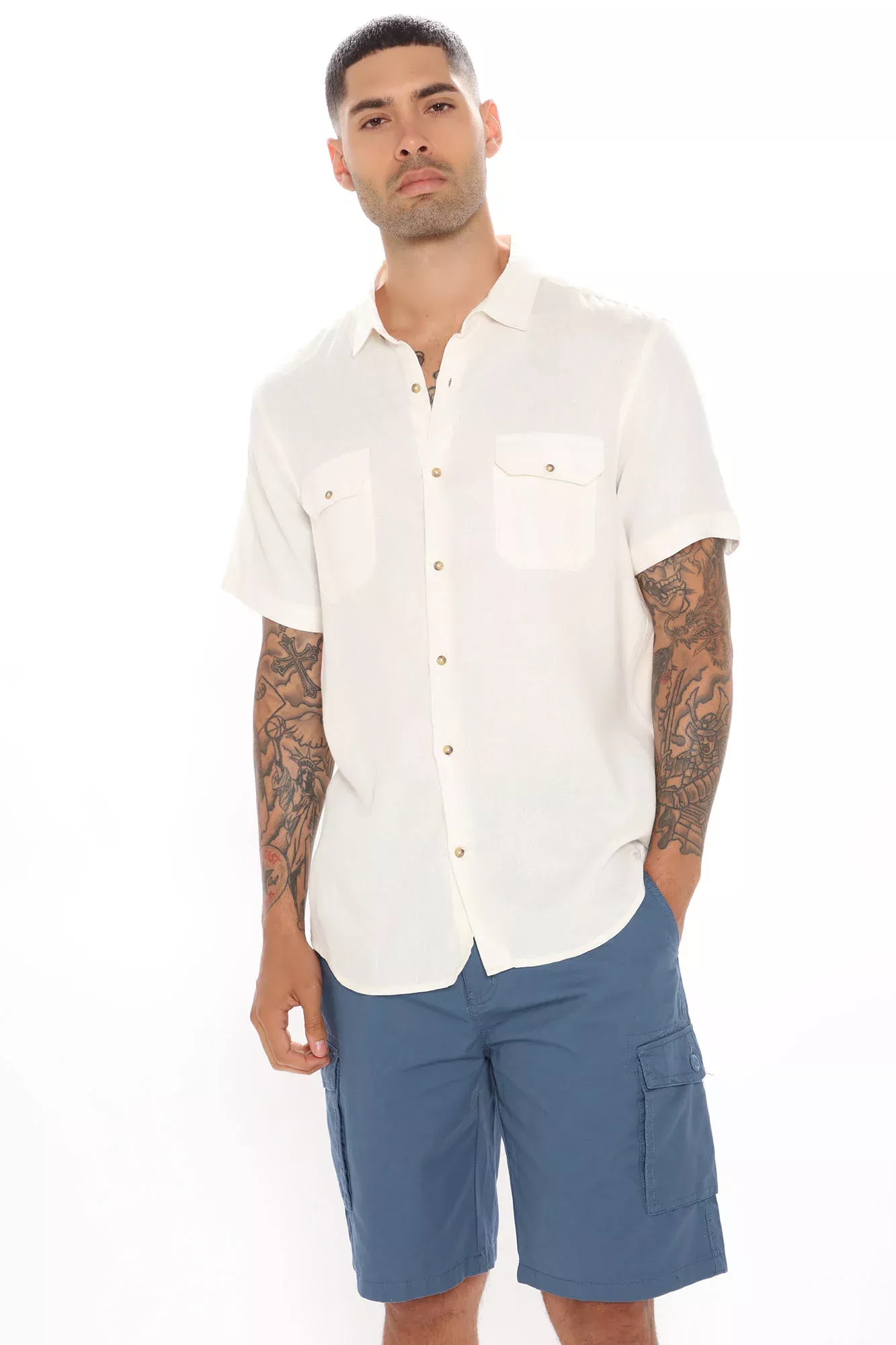 Clean Linen Short Sleeve Woven Top - White