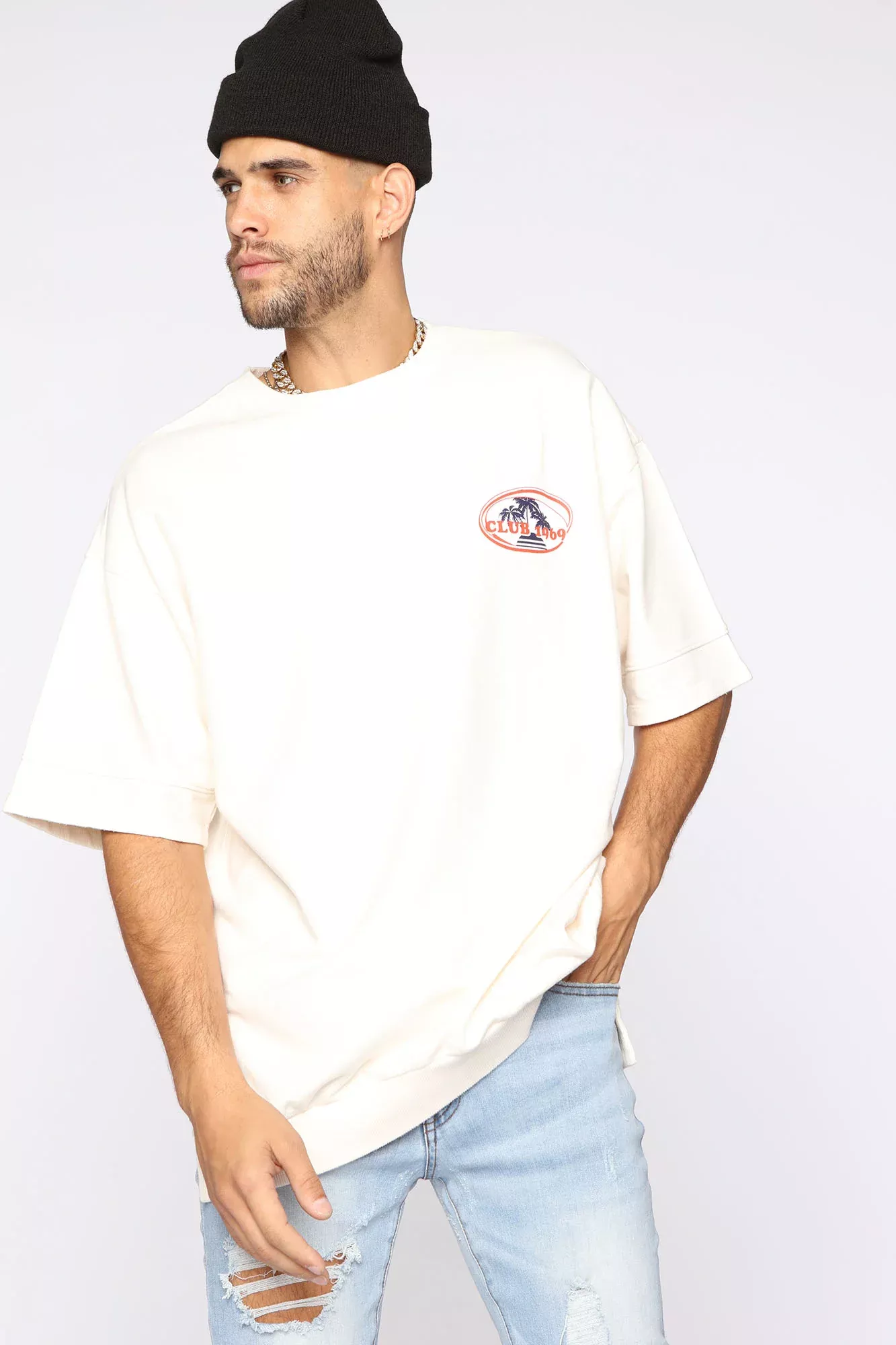 Club 69 Heavy French Terry Short Sleeve Tee - Cream/combo