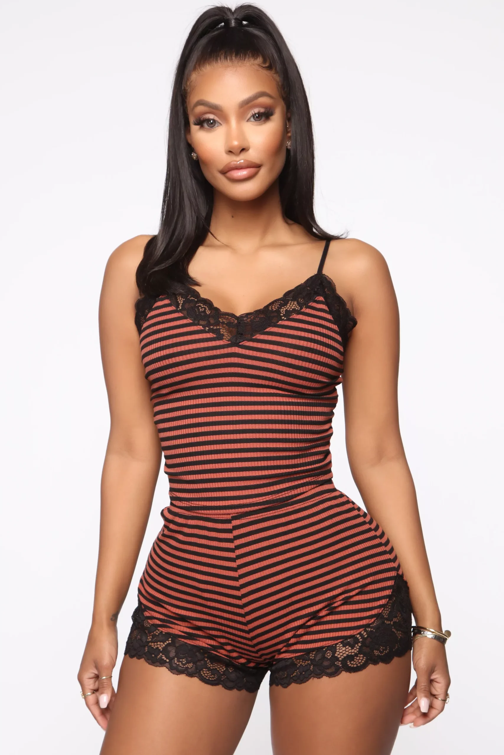 Cozy Stripes PJ Set - Rust