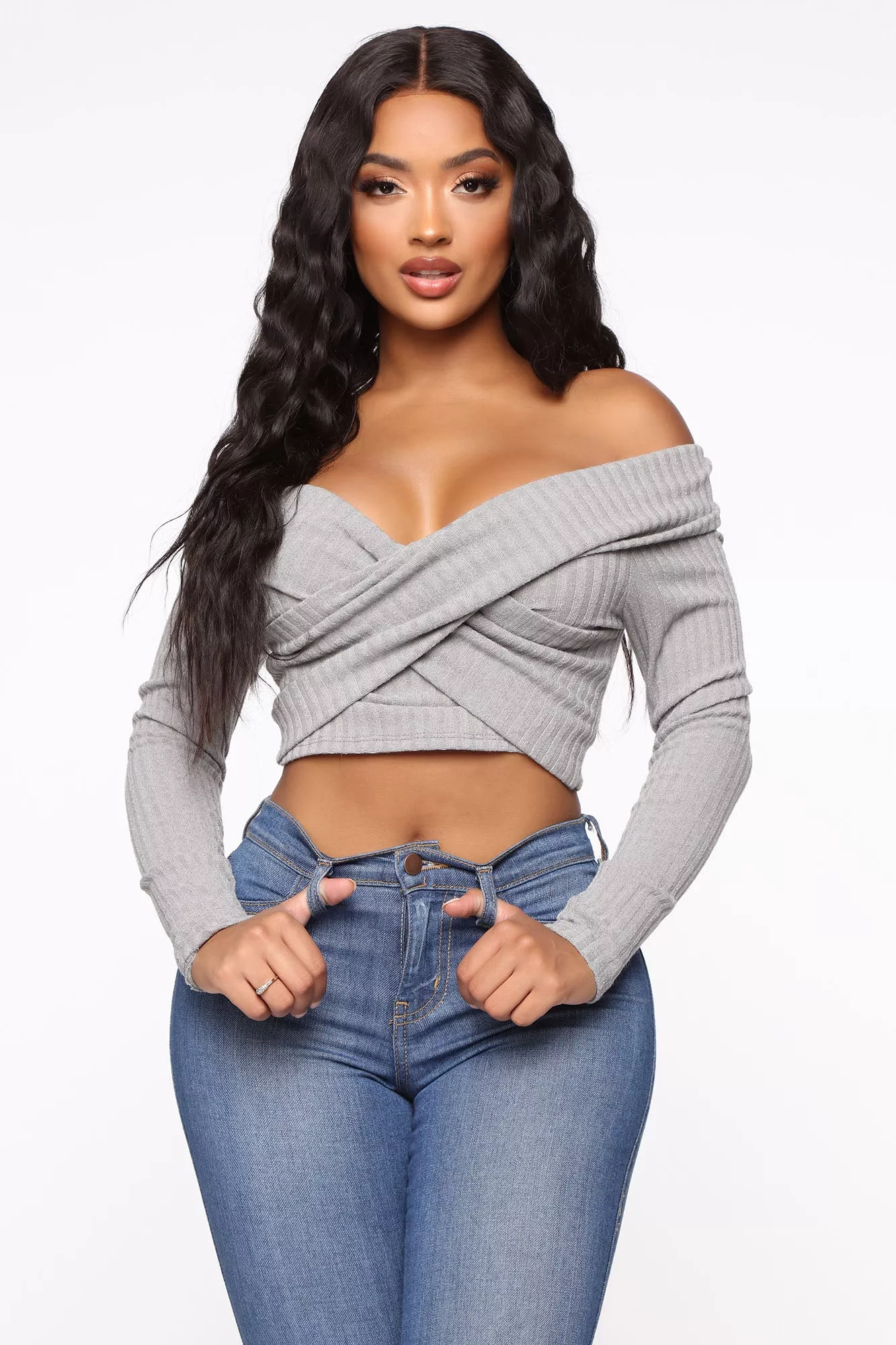 Cross My Way Top - Heather Grey