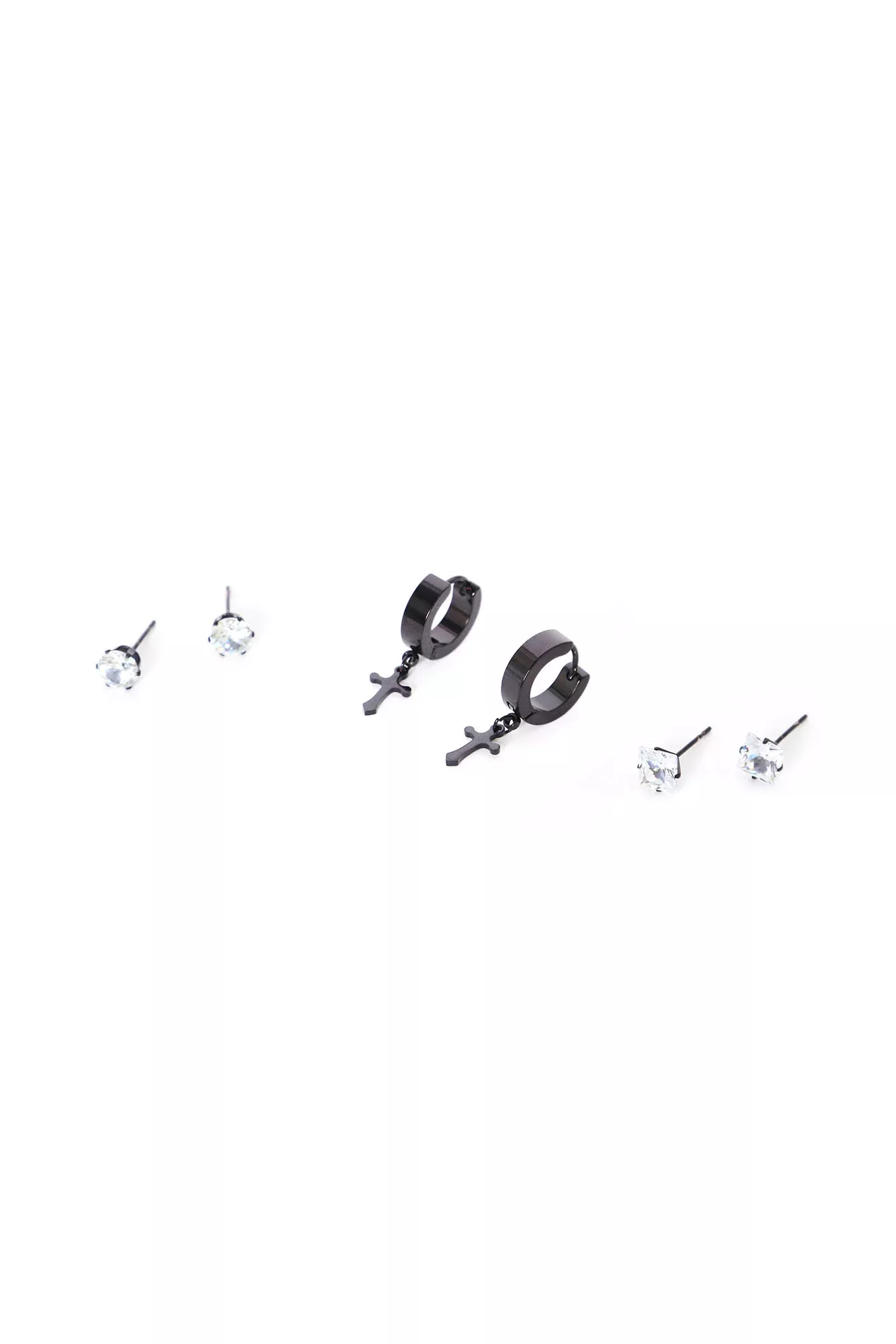 Crossed 3 Piece Earring Set - Black