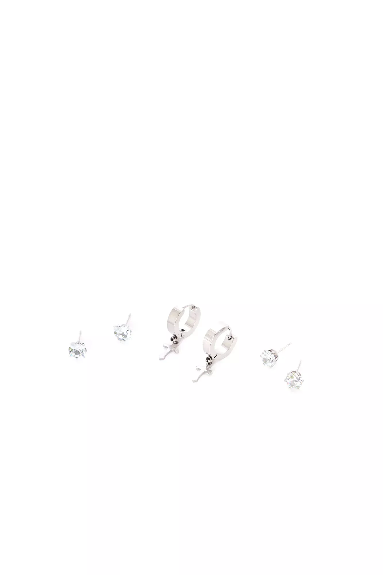 Crossed 3 Piece Earring Set - Silver