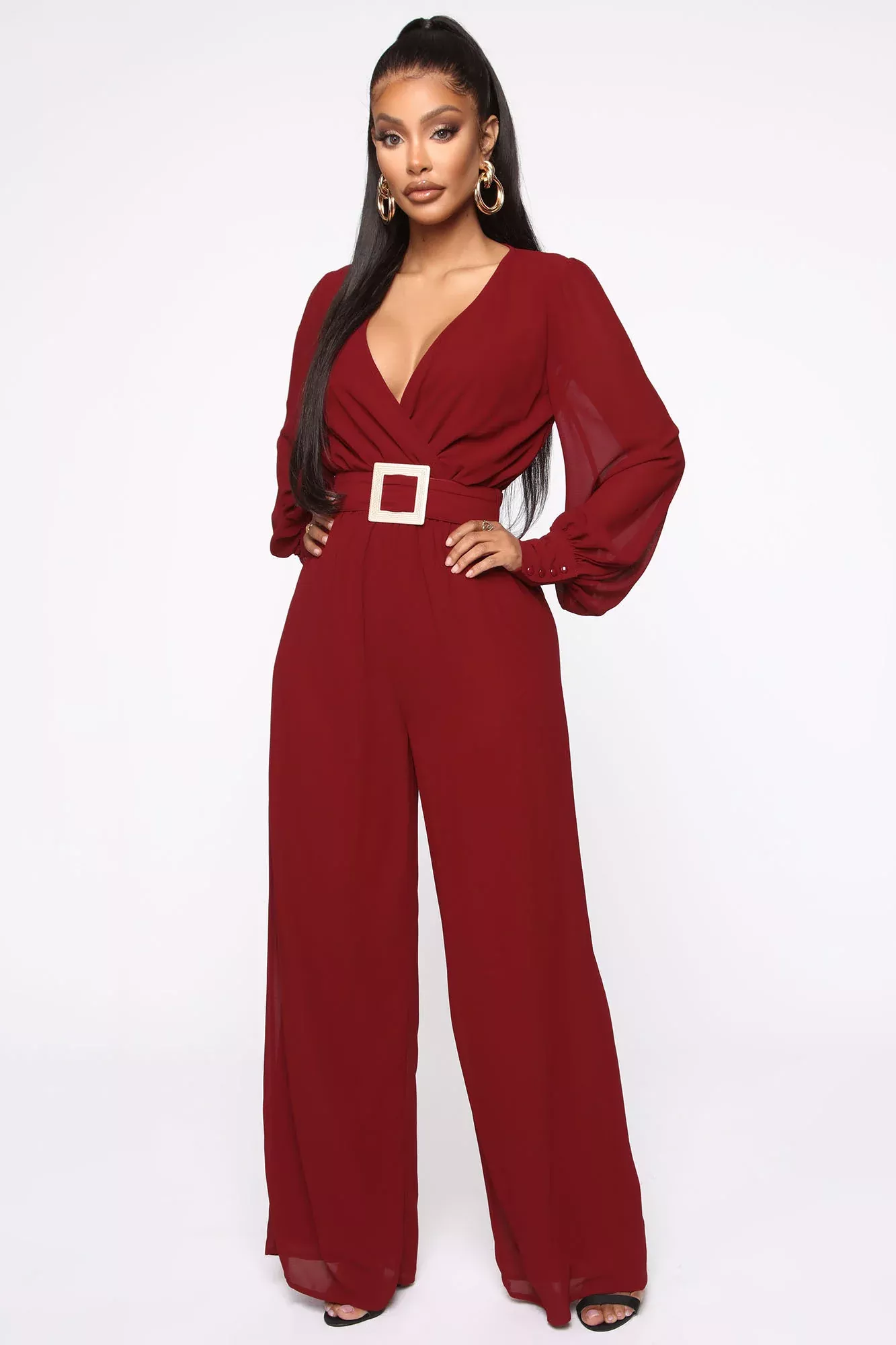 Dahlia Belted Jumpsuit - Burgundy