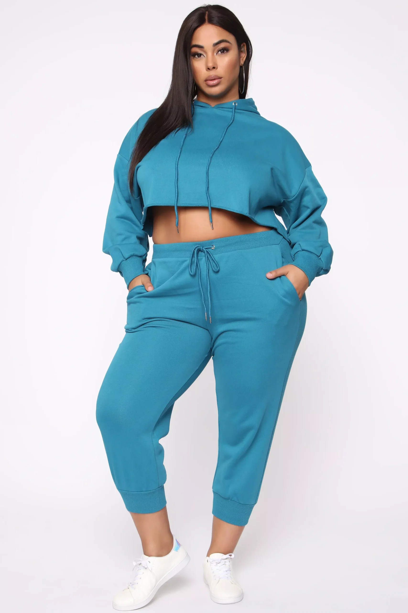 Don't Miss You Lounge Cropped Hoodie - Turquoise