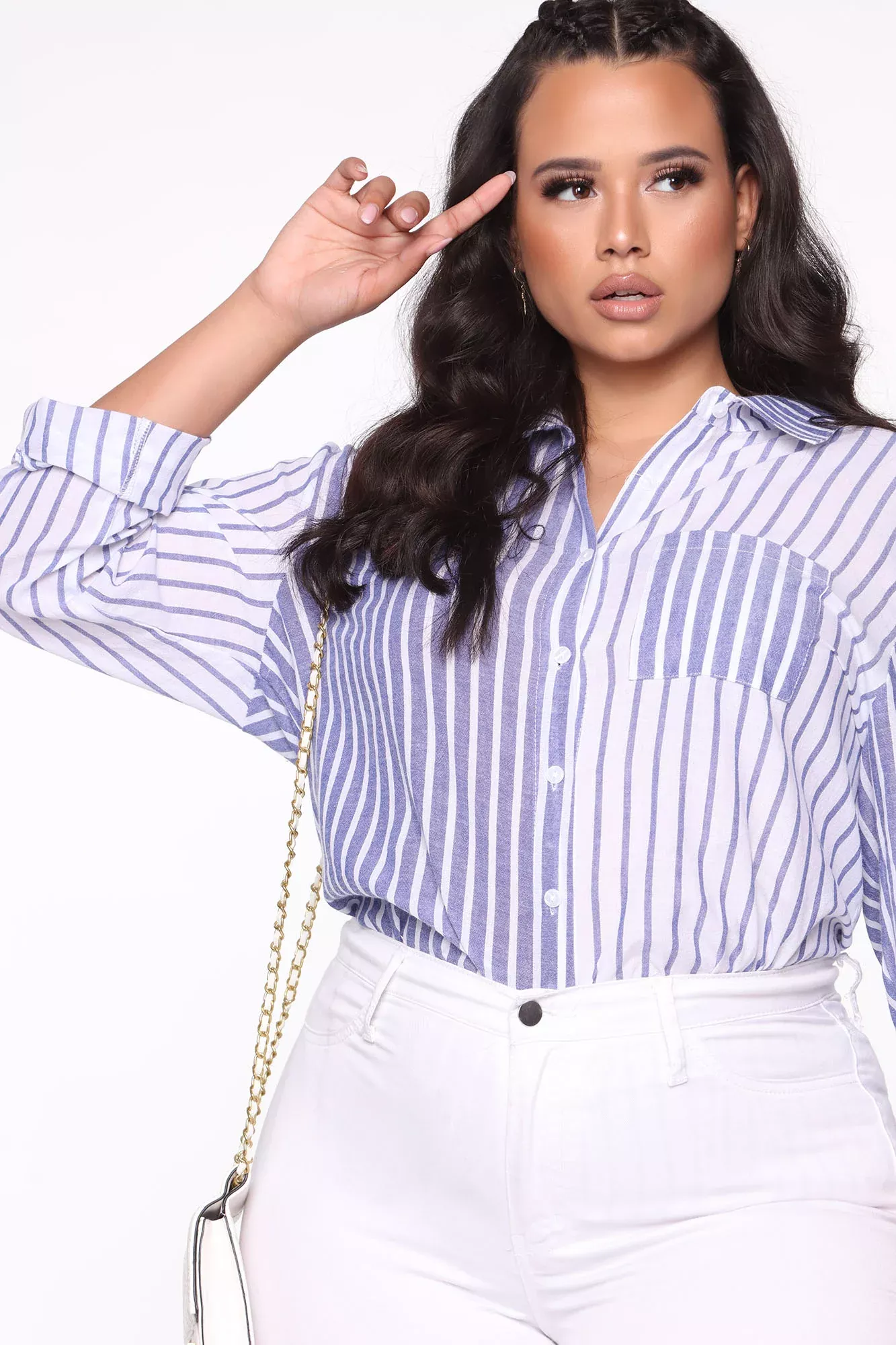 Dressing It Up Button Up Top - Blue/combo