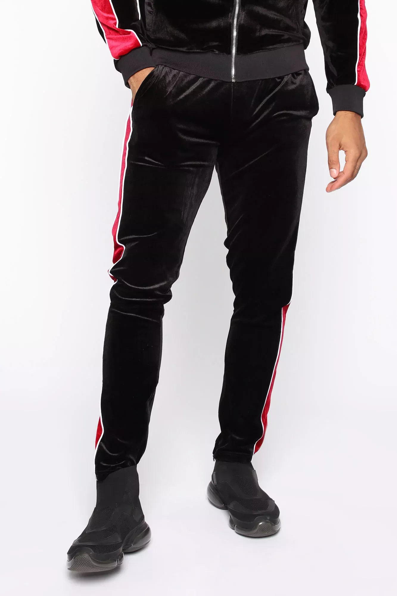 Eddie Velour Track Pant - Black/combo