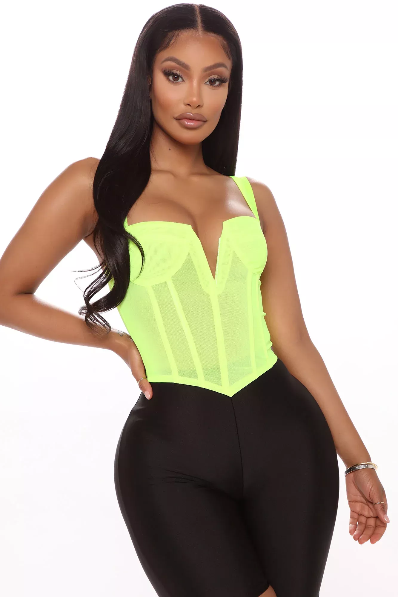 Envy V Mesh Corset - Neon Yellow