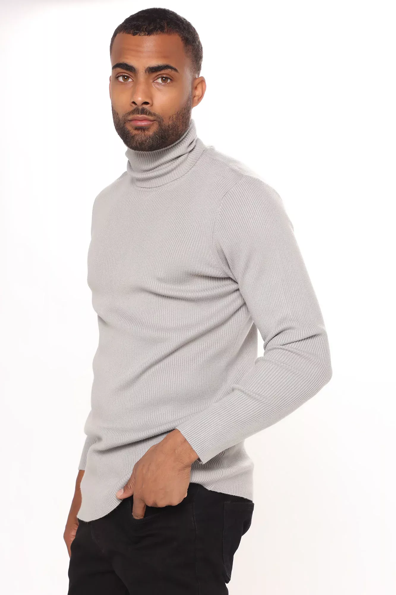 Essential Viscose Ribbed Turtleneck - Grey