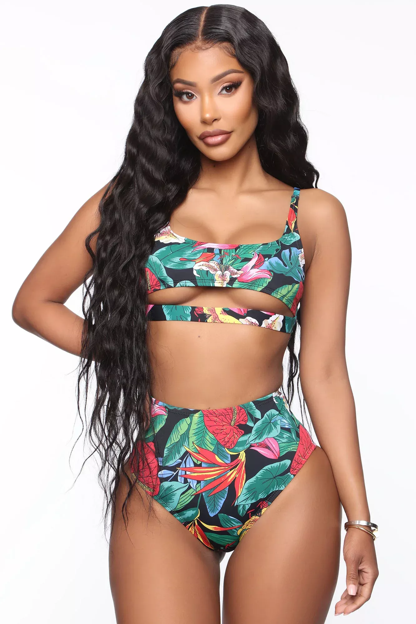 Euphoria II High Waist Bikini - Black Tropical