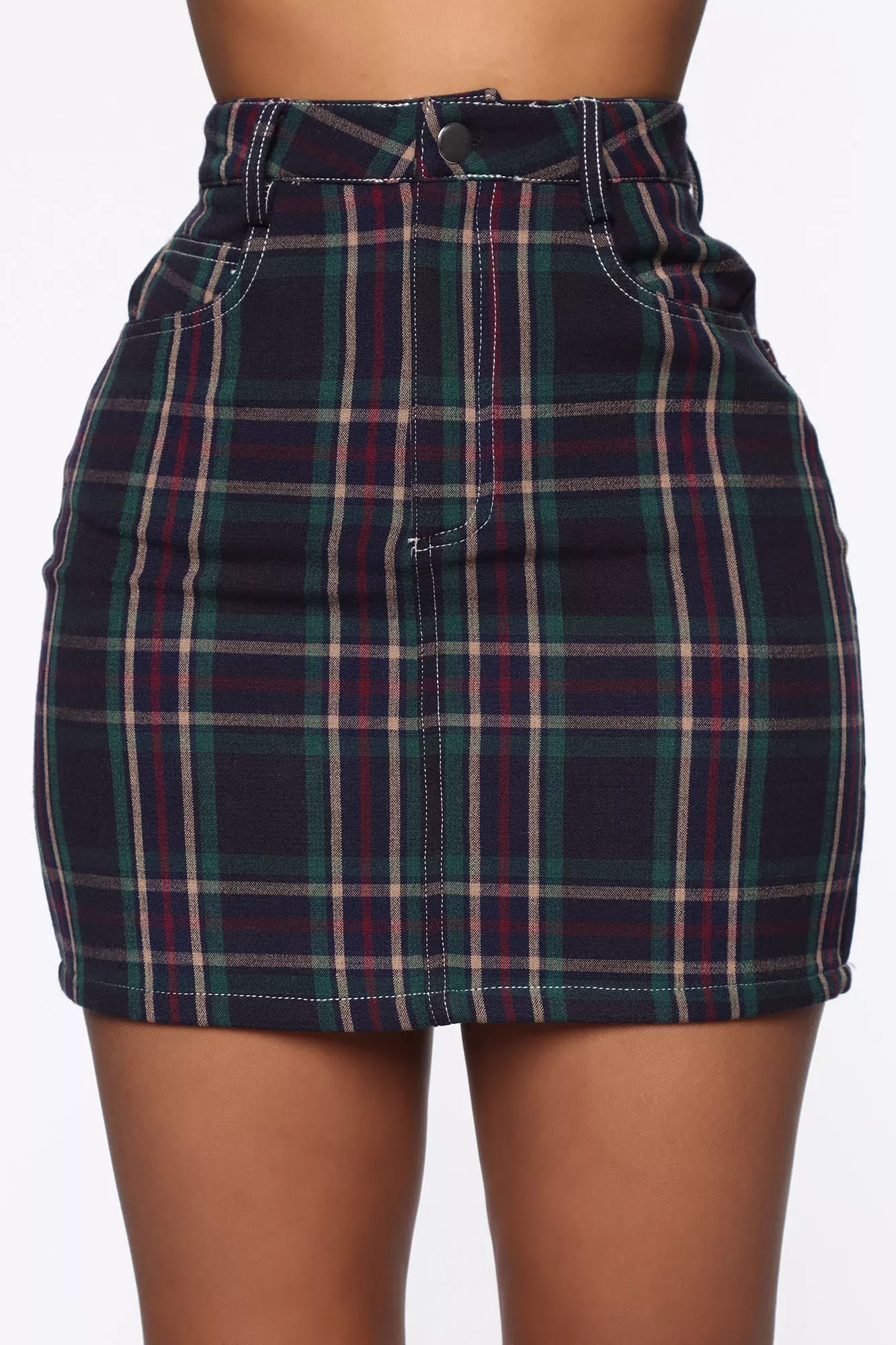 Extra Credit Plaid Mini Skirt - Green/combo