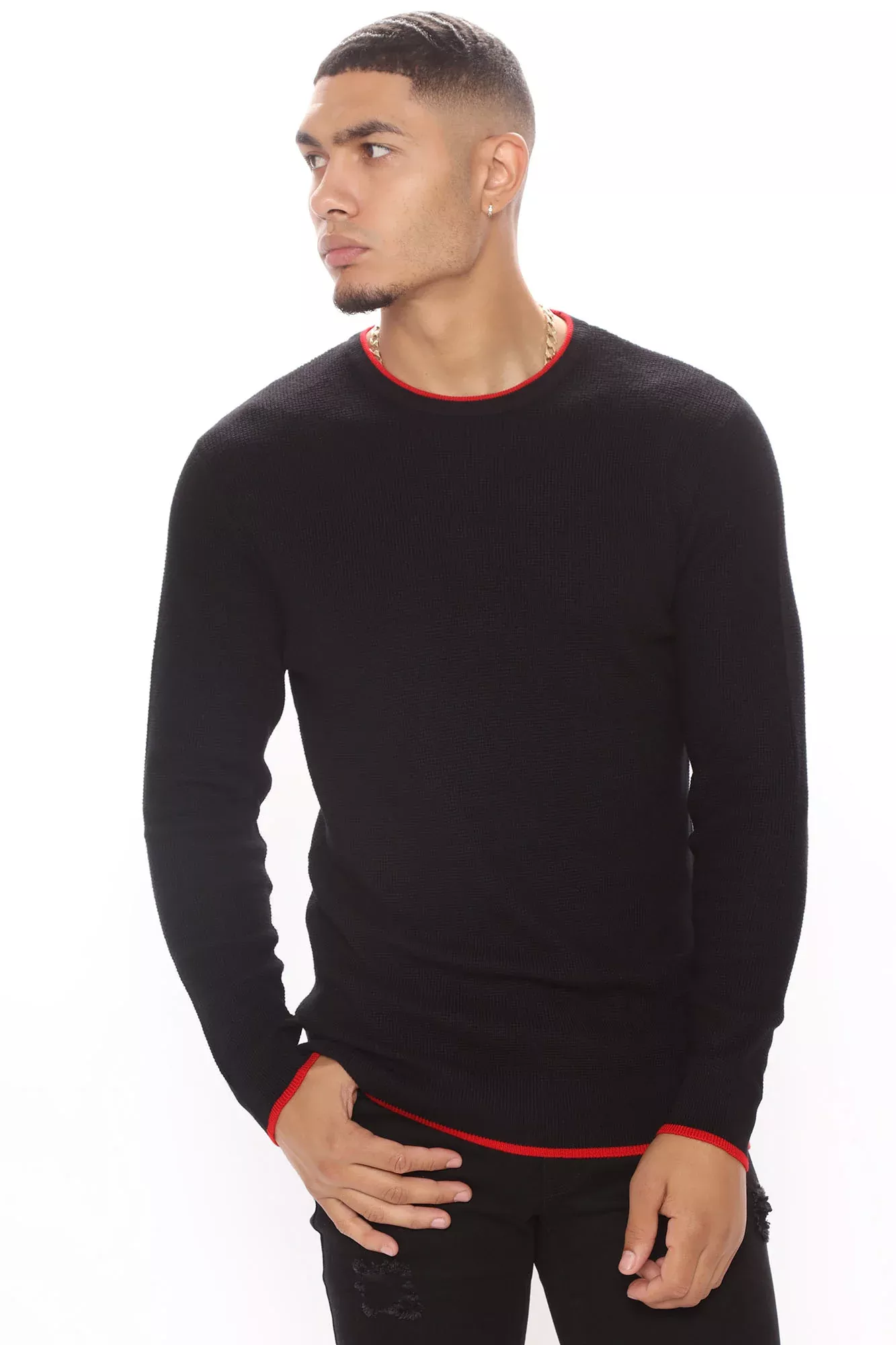 Fitted Keep It Chill Waffle Sweater - Black