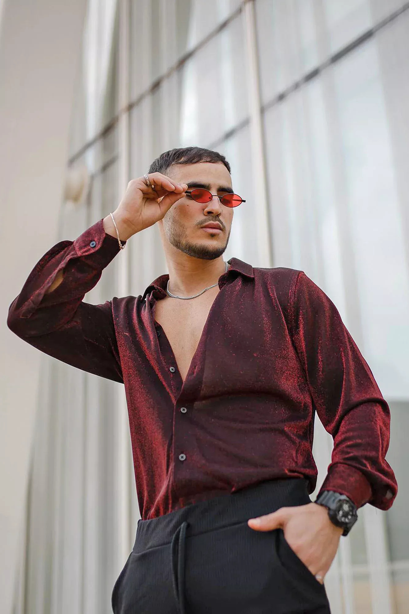 Francis Long Sleeve Woven Top - Red