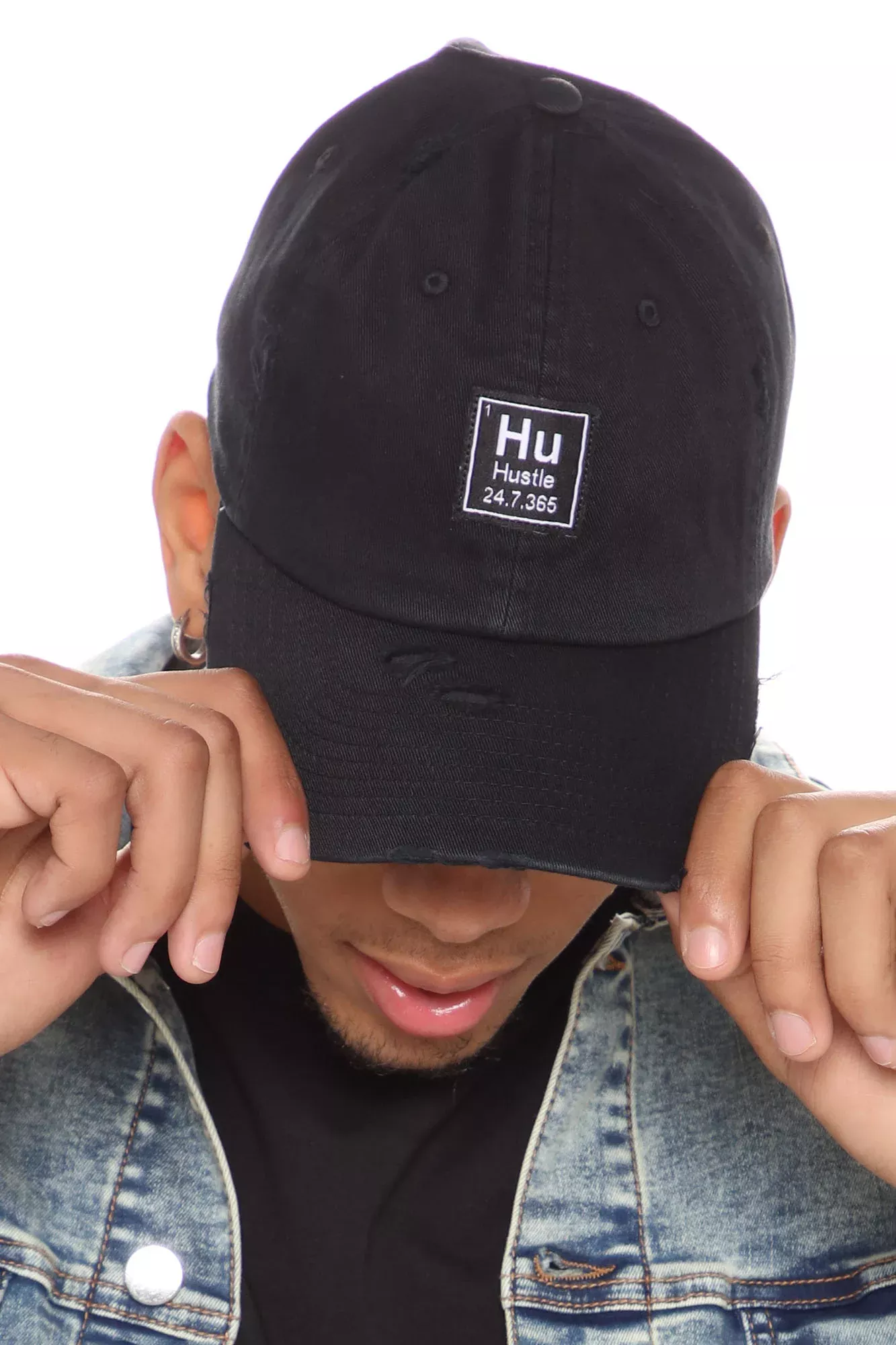 Hustle Baby Distressed Dad Hat - Black/White