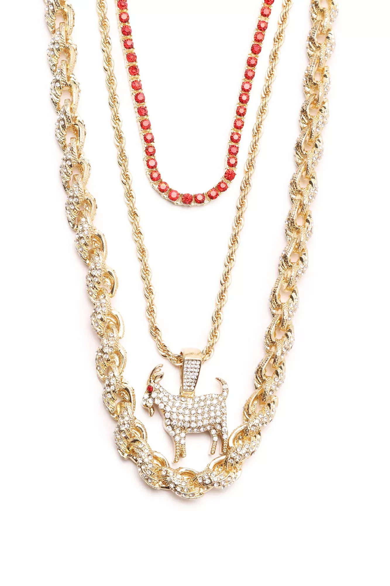I'm The GOAT 3 Piece Chain Set - Gold/Red