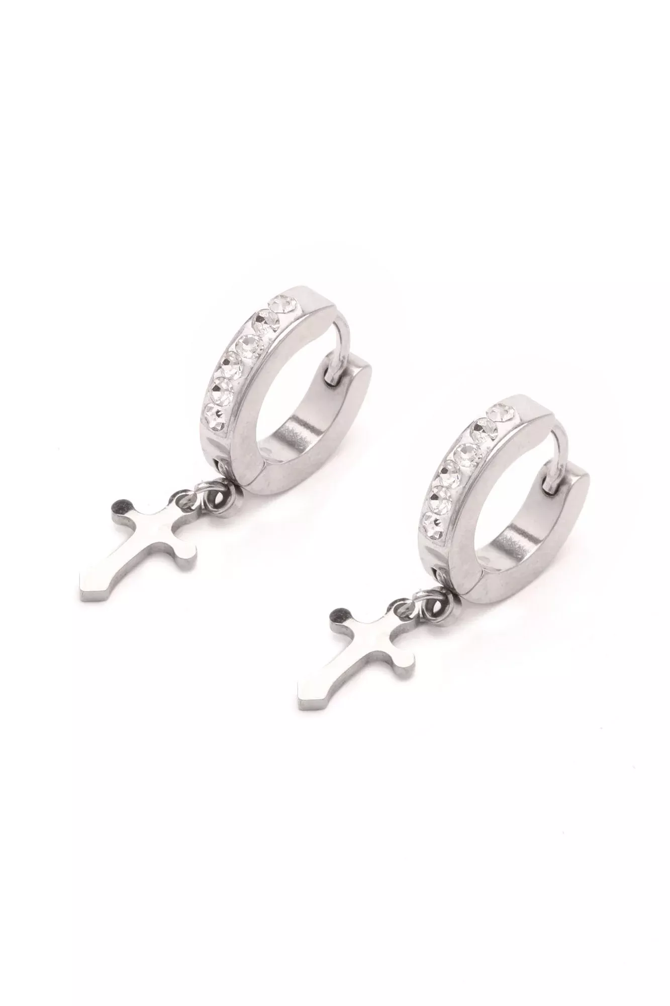 Icy Cross Earring Set - Silver